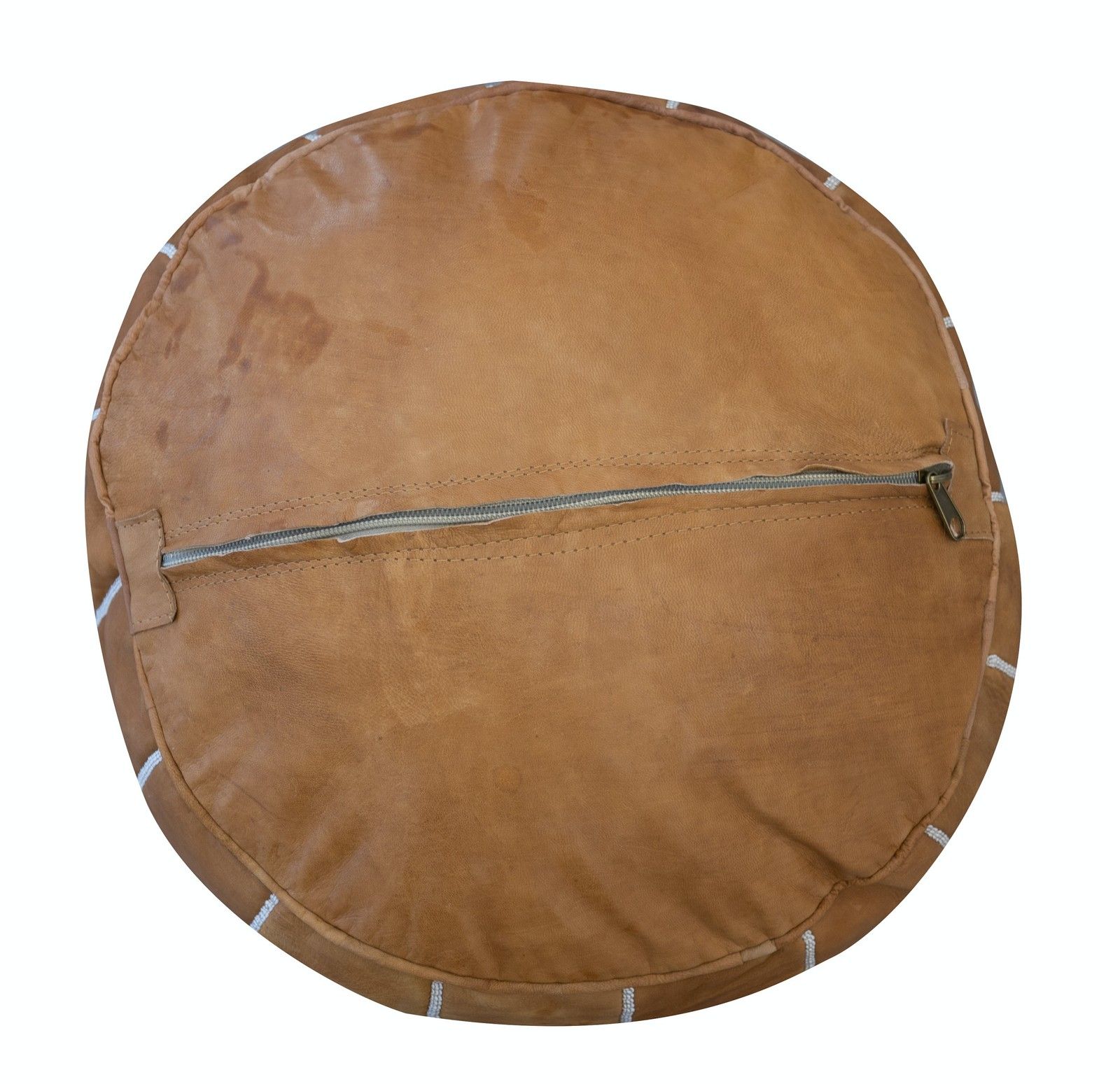 Housse de pouf ronde en cuir véritable marron, non rembourrée - repose-pieds travaillé à la main photo for sale