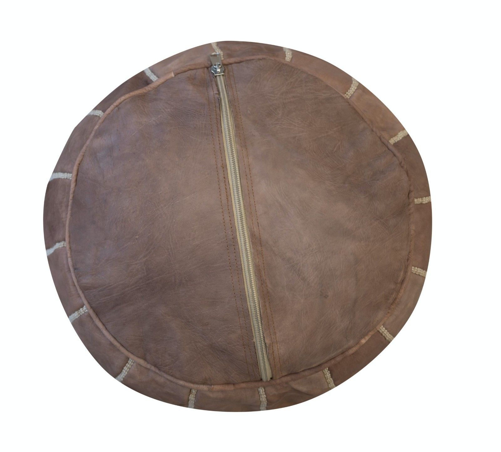 Pouf rond en cuir véritable brun, travail artisanal. Non rembourré. Option personnalisée disponible photo for sale