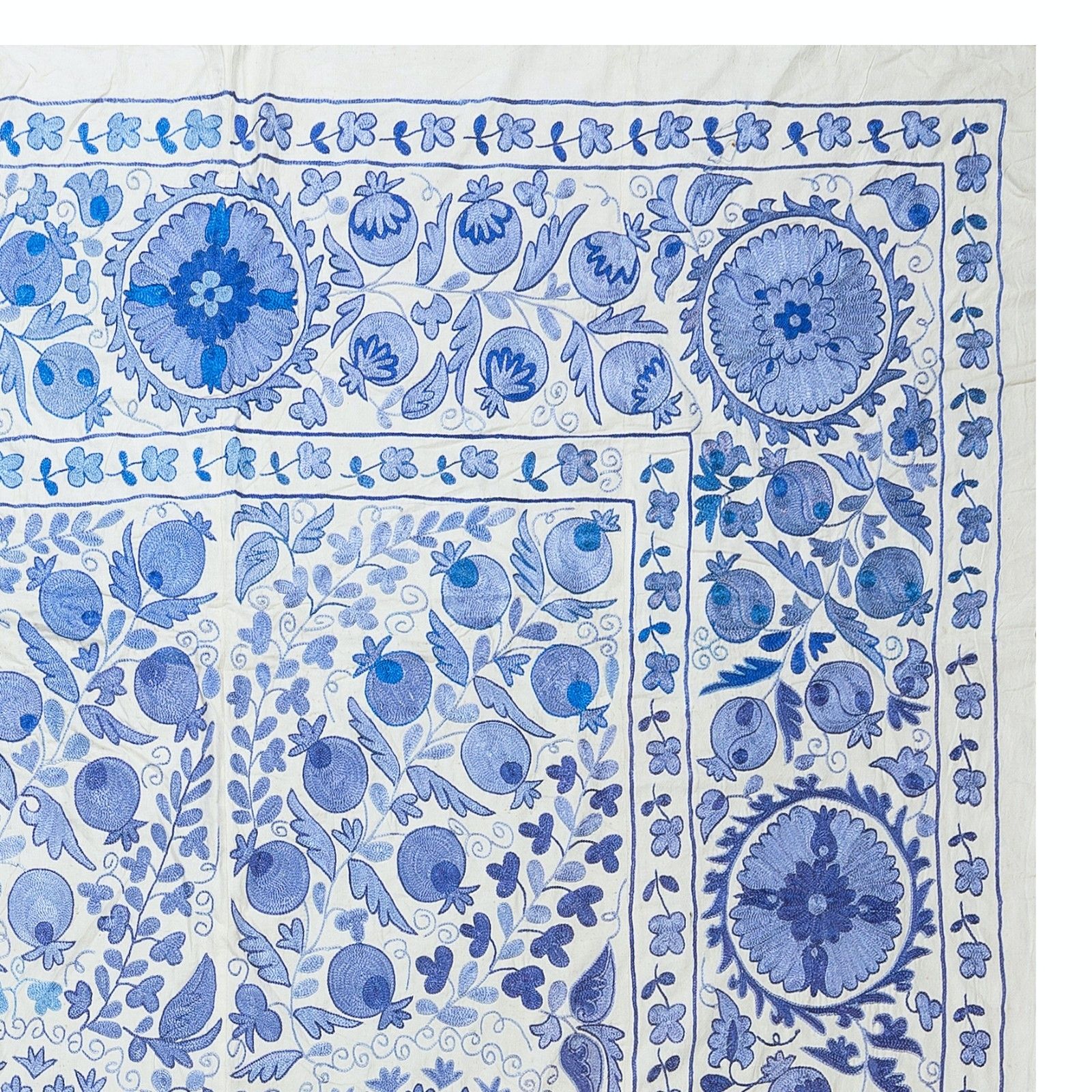 6.3x8.3 Ft Silk Wall Hanging, Embroidered Bedspread, Blue Tablecloth, New Throw photo 1069.0