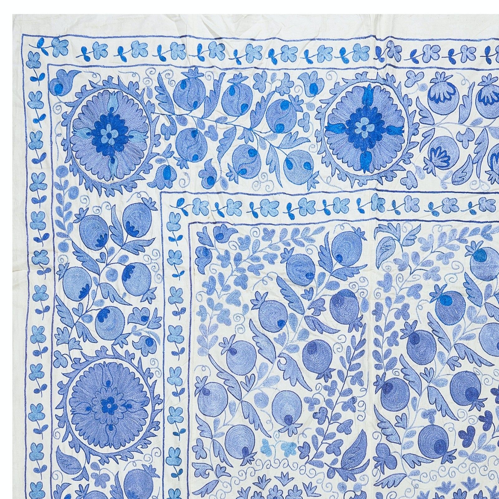6.3x8.3 Ft Silk Wall Hanging, Embroidered Bedspread, Blue Tablecloth, New Throw photo vinterior
