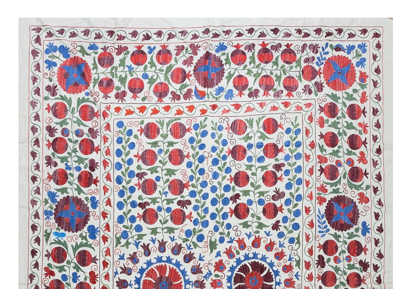 6.3x8.3 Ft Silk Hand Embroidered Suzani Bed Cover, Decorative Uzbek Wall Hanging photo furniture