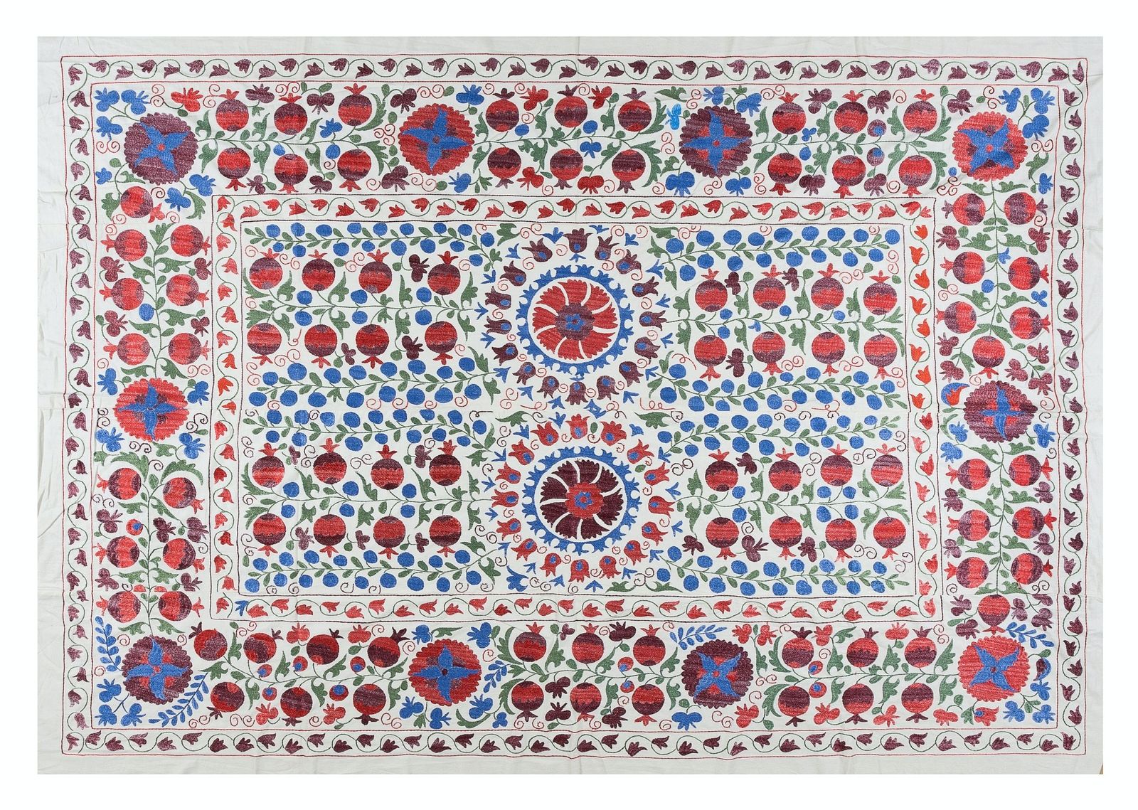 Couvre-lit suzani brodé à la main en soie, 6,3 x 8,3 ft, tenture murale ouzbèke décorative photo 812.0