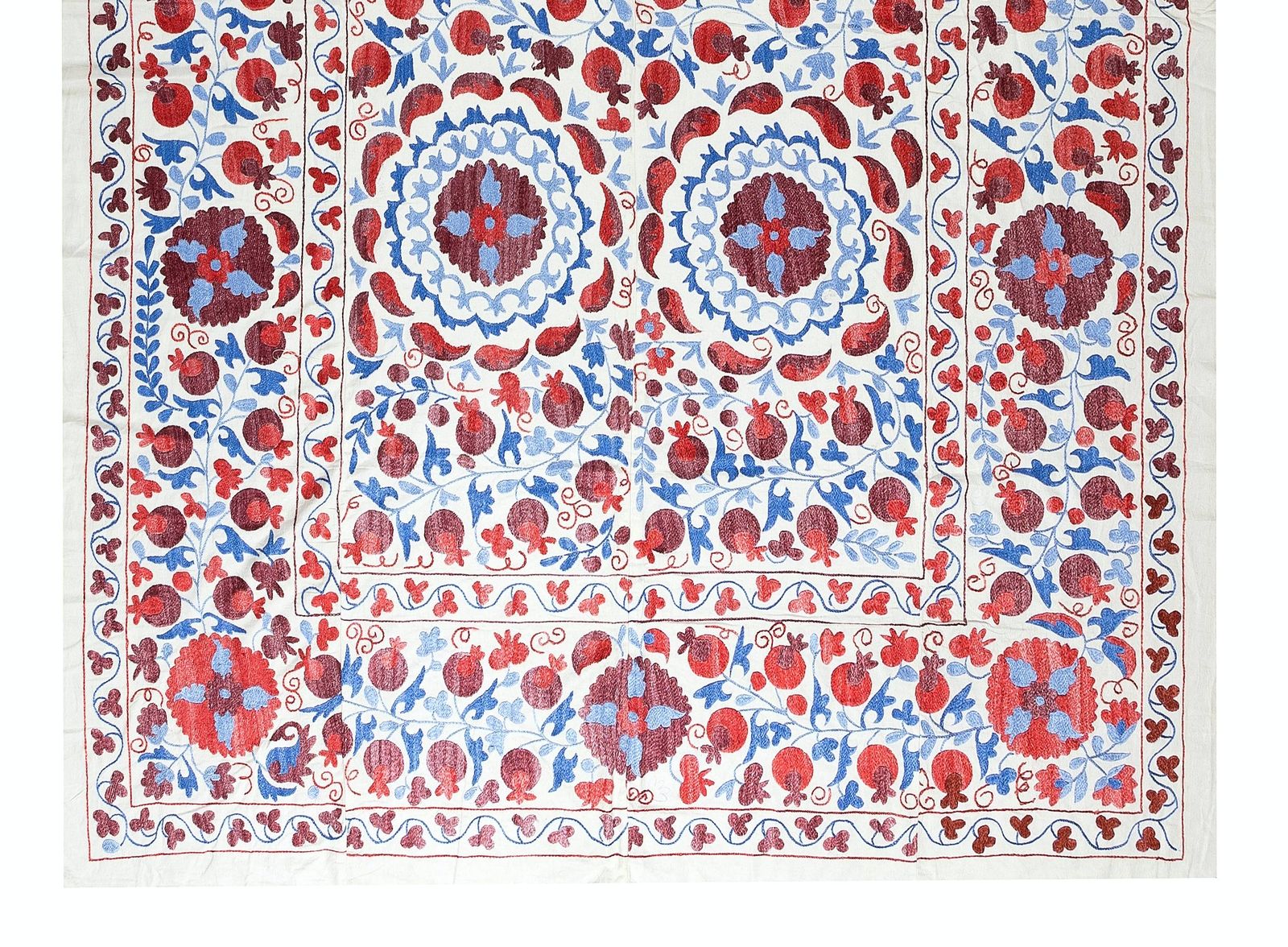 6.2x8 Ft Silk Hand Embroidered Suzani Bed Cover, Decorative Uzbek Wall Hanging photo for sale