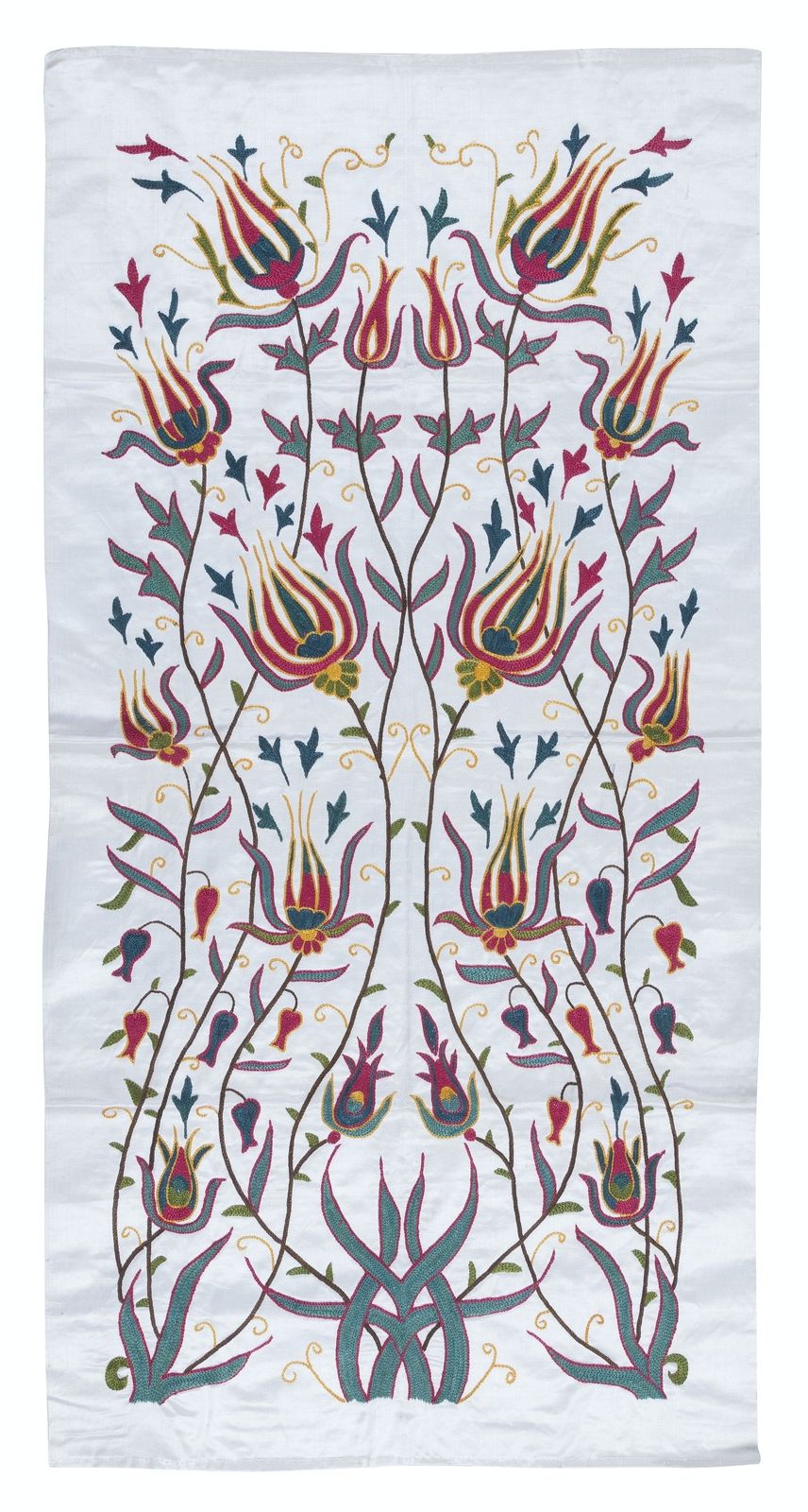 Tenture murale brodée 100 % soie 22"×43", décoration Boho, nappe faite main