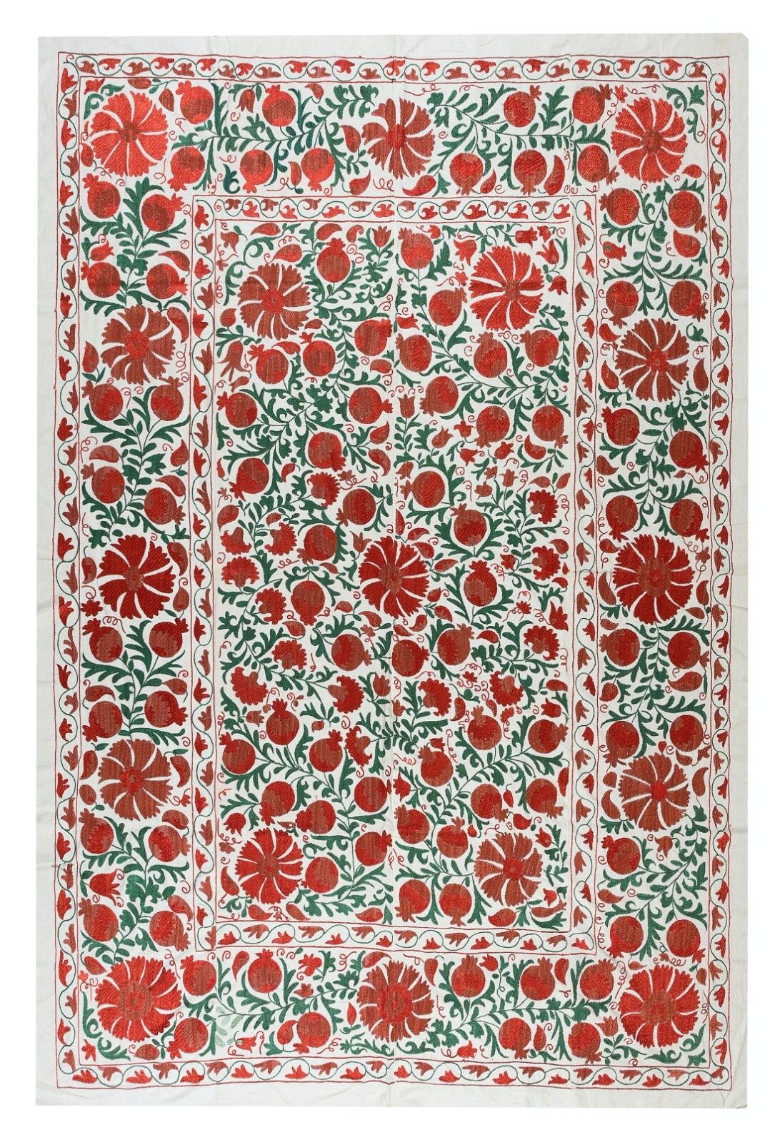 6.3x8.3 Ft New Silk Hand Embroidery Bed Cover, Asian Suzani Wall Hanging