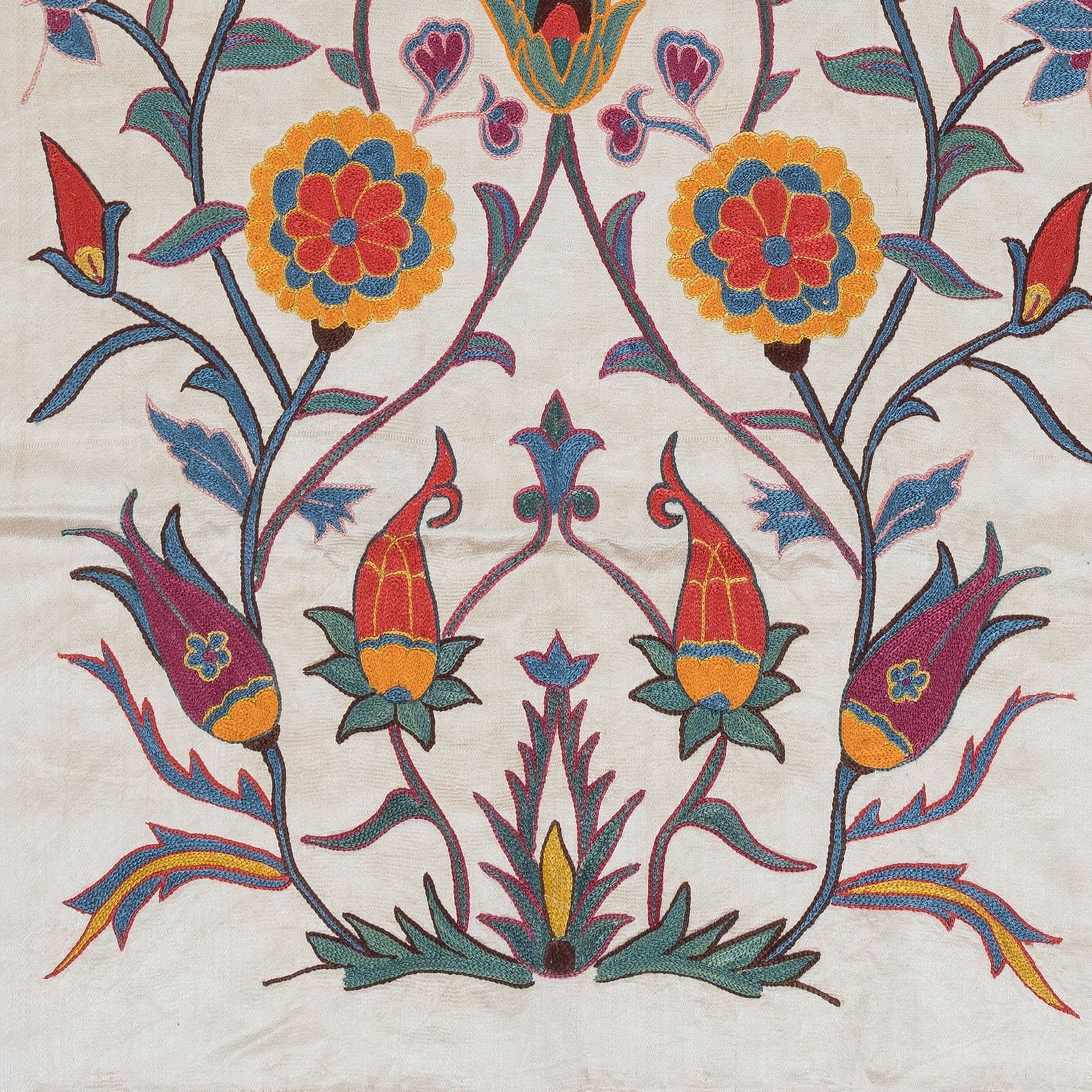 Tenture murale 53 x 103 cm en soie 100 % à motifs floraux, tapisserie ouzbèke brodée photo for sale