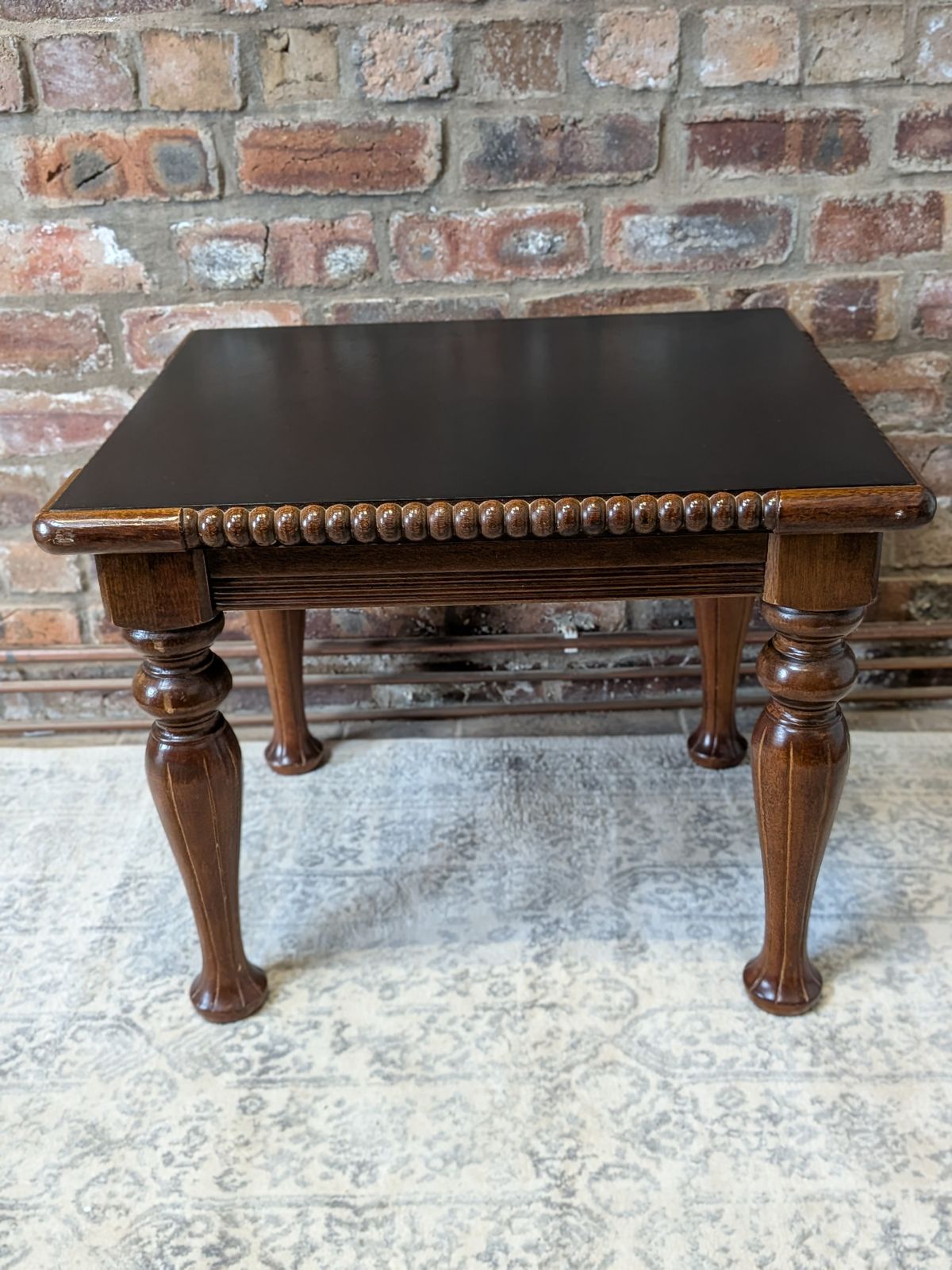 Oak Side Table With Painted Black Top And Bobbin Trim photo for sale