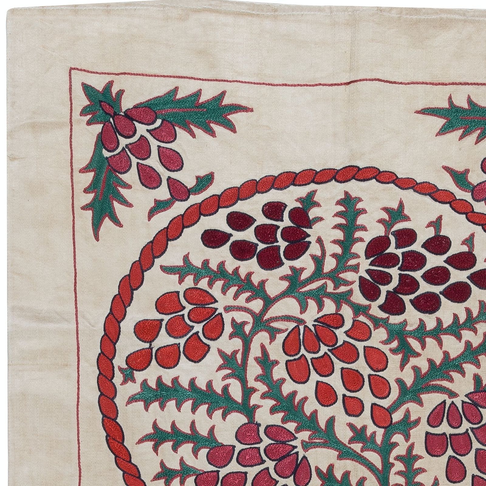 21"X42" Embroidered 100% Silk Wall Hanging, Suzani Wall Decor, Uzbek Tablecloth photo furniture