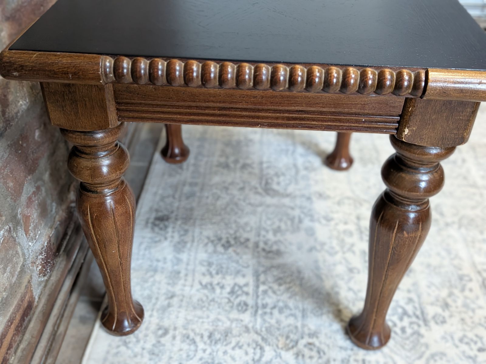 Oak Side Table With Painted Black Top And Bobbin Trim photo vinterior