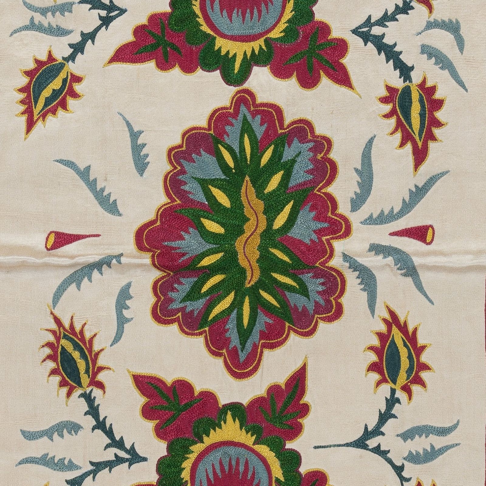 Tenture murale brodée Suzani 100 % soie, motifs fleurs et grenades, 48 x 86 cm - Ouzbékistan photo Art