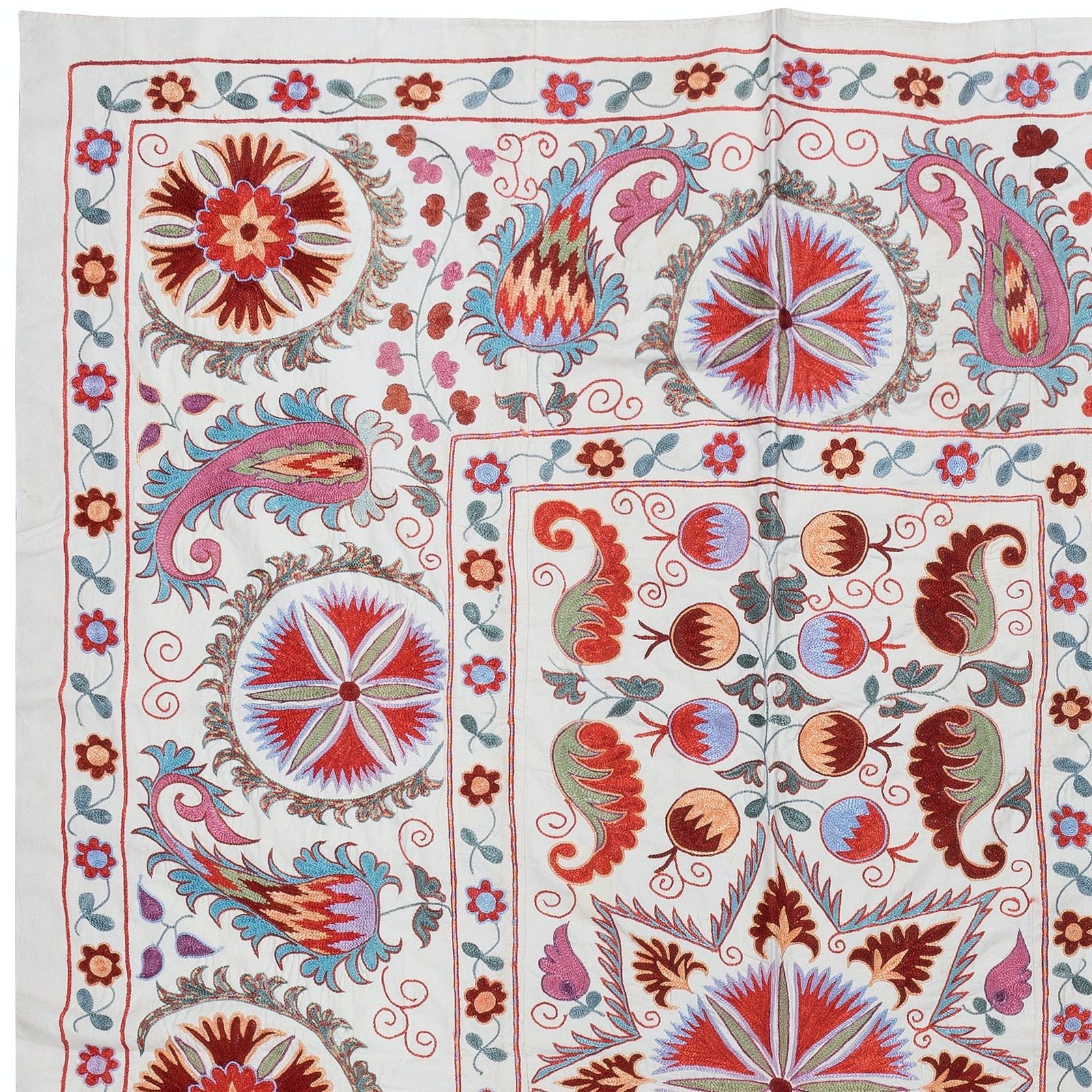 5x6.9 Ft Uzbek Suzani Fabric Bed Cover, Embroidered Silk And Cotton Wall Hanging photo furniture
