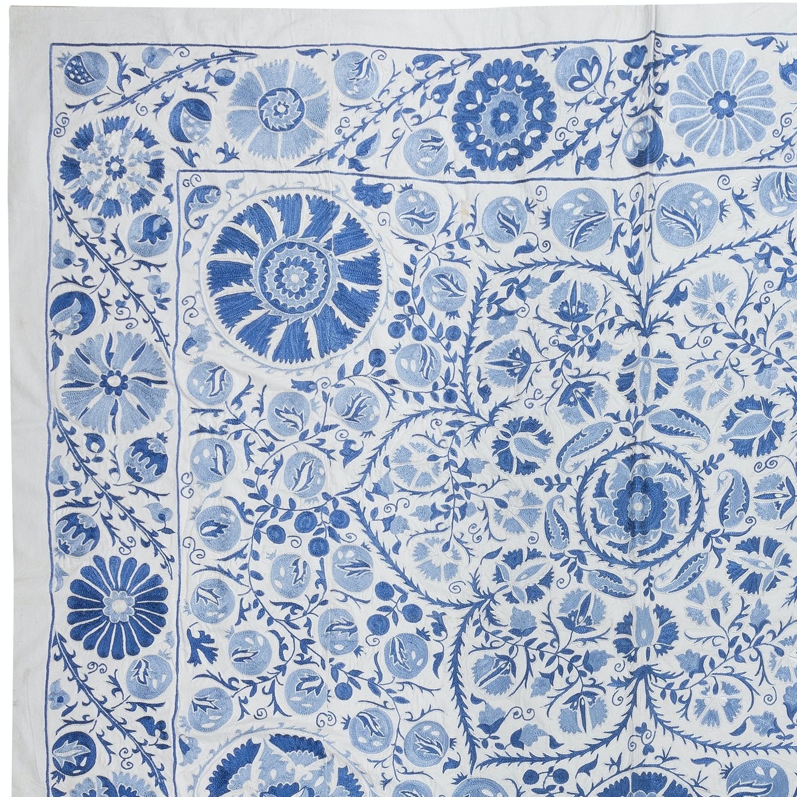 6.6x8.4 Ft Crochet Suzani Wall Hanging, Silk Bed Cover, Hand Embroidered Bedding photo furniture