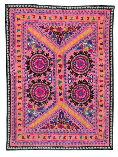 4x5.4 Ft Embroidered Silk & Cotton Wall Hanging. Pink Bed Cover. New Tablecloth