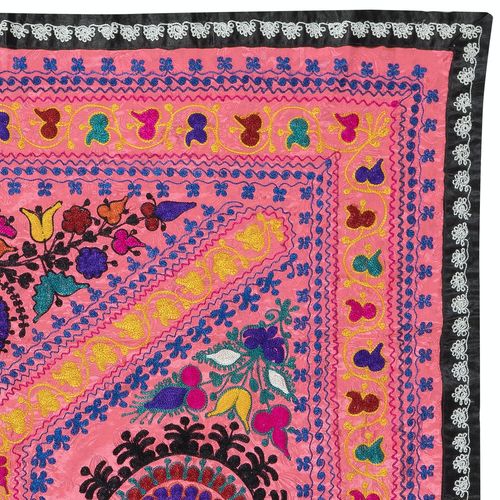 4x5.4 Ft Embroidered Silk & Cotton Wall Hanging. Pink Bed Cover. New Tablecloth photo for sale