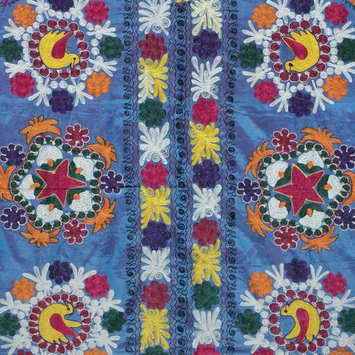 4.2x6 Ft Embroidered Silk & Cotton Wall Hanging. Blue Bed Cover. New Tablecloth photo 447.0