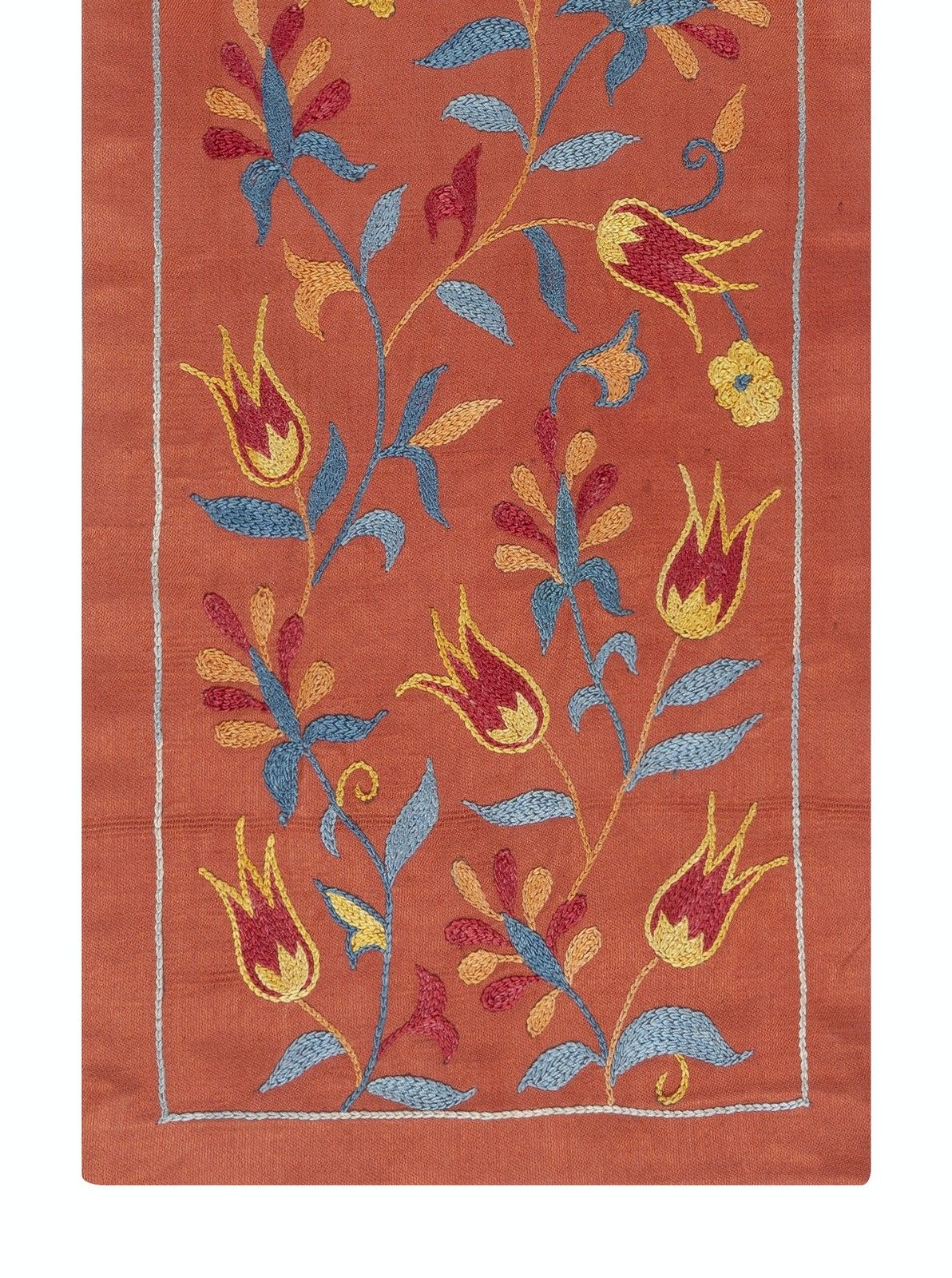 Tenture murale brodée en soie 100 % naturelle, 23 x 63 cm - Rouge, motifs traditionnels photo for sale