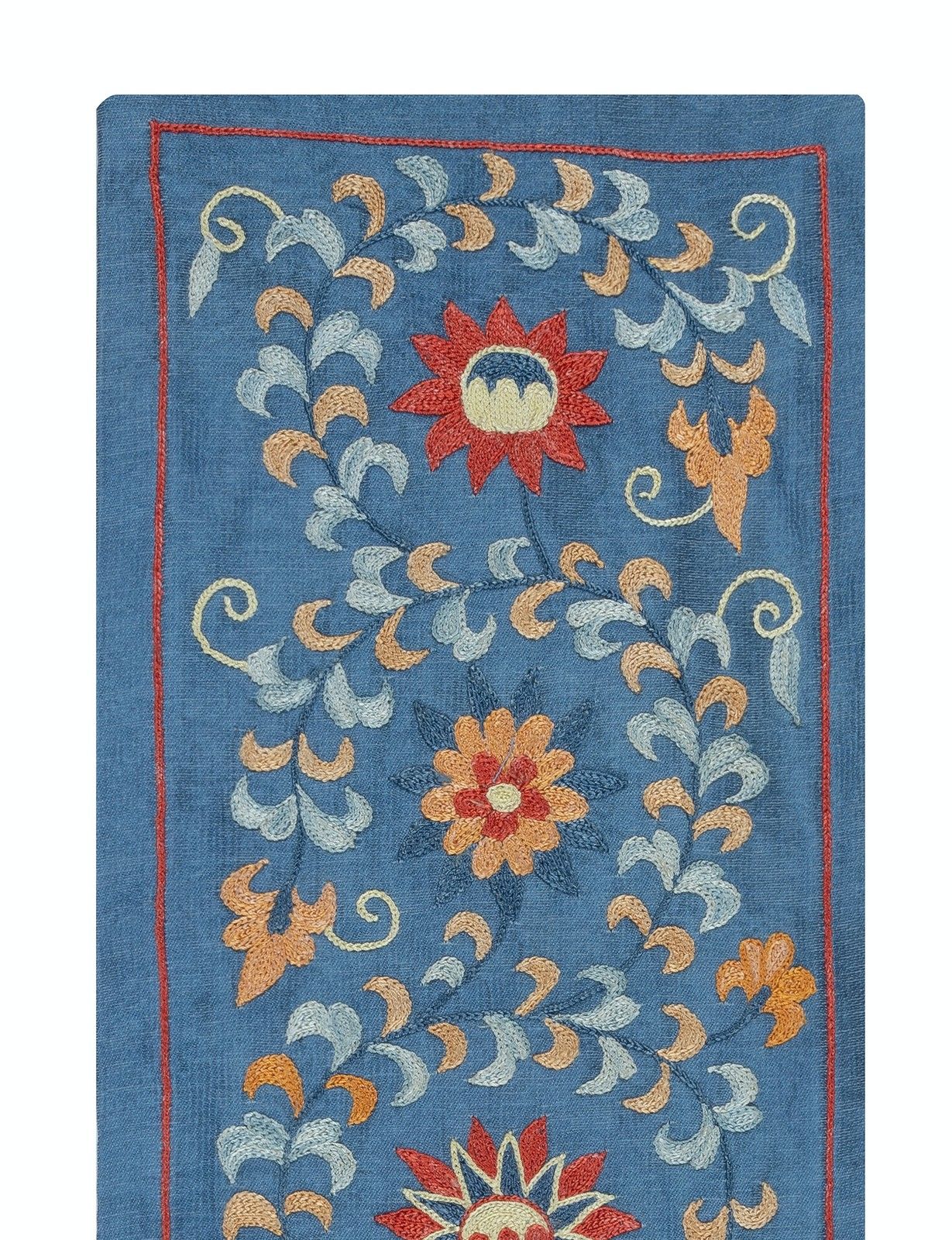 8"X24" Embroidered 100% Silk Wall Hanging. Blue Traditional Tapestry photo furniture