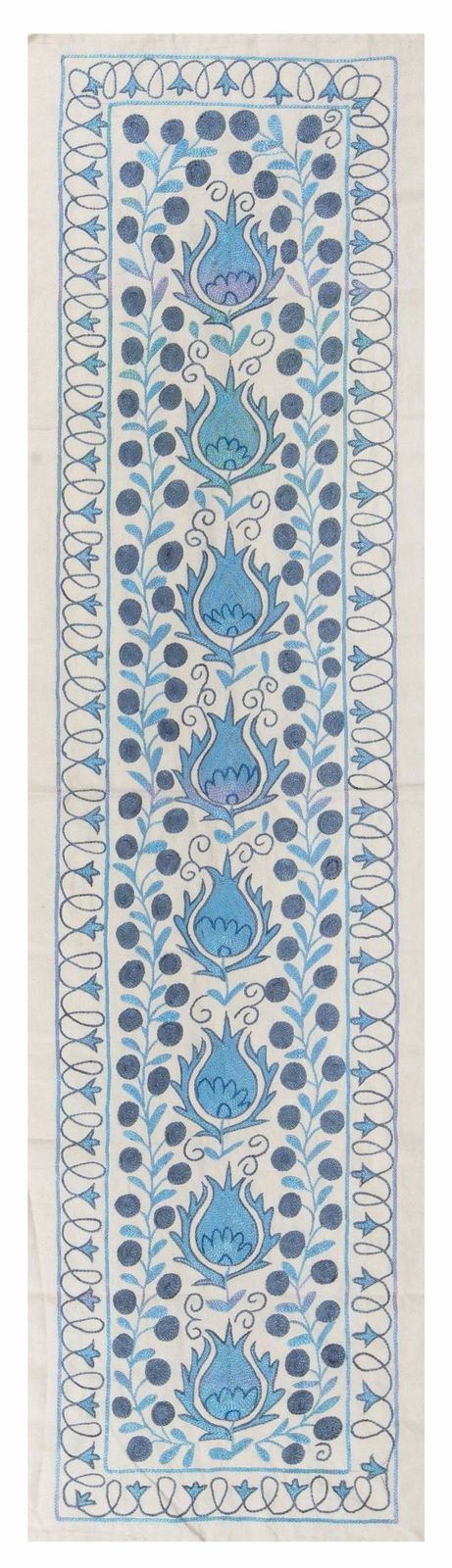 1.7x6.2 Ft Uzbek Suzani Textile Table Runner. Hand Silk Embroidered Wall Hanging