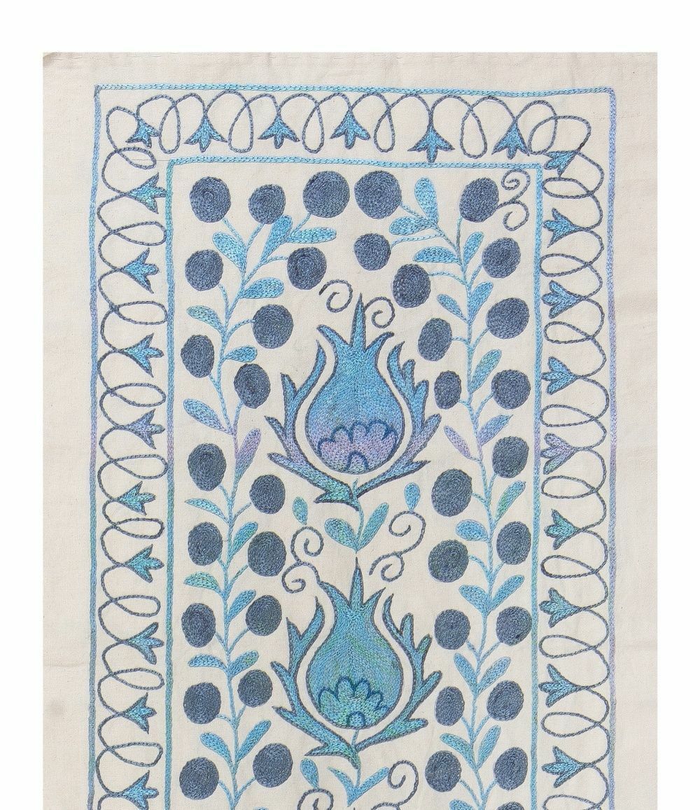 Chemin de table suzani ouzbek 1,7 x 6,2 ft, broderie à la main en soie, tenture murale photo furniture