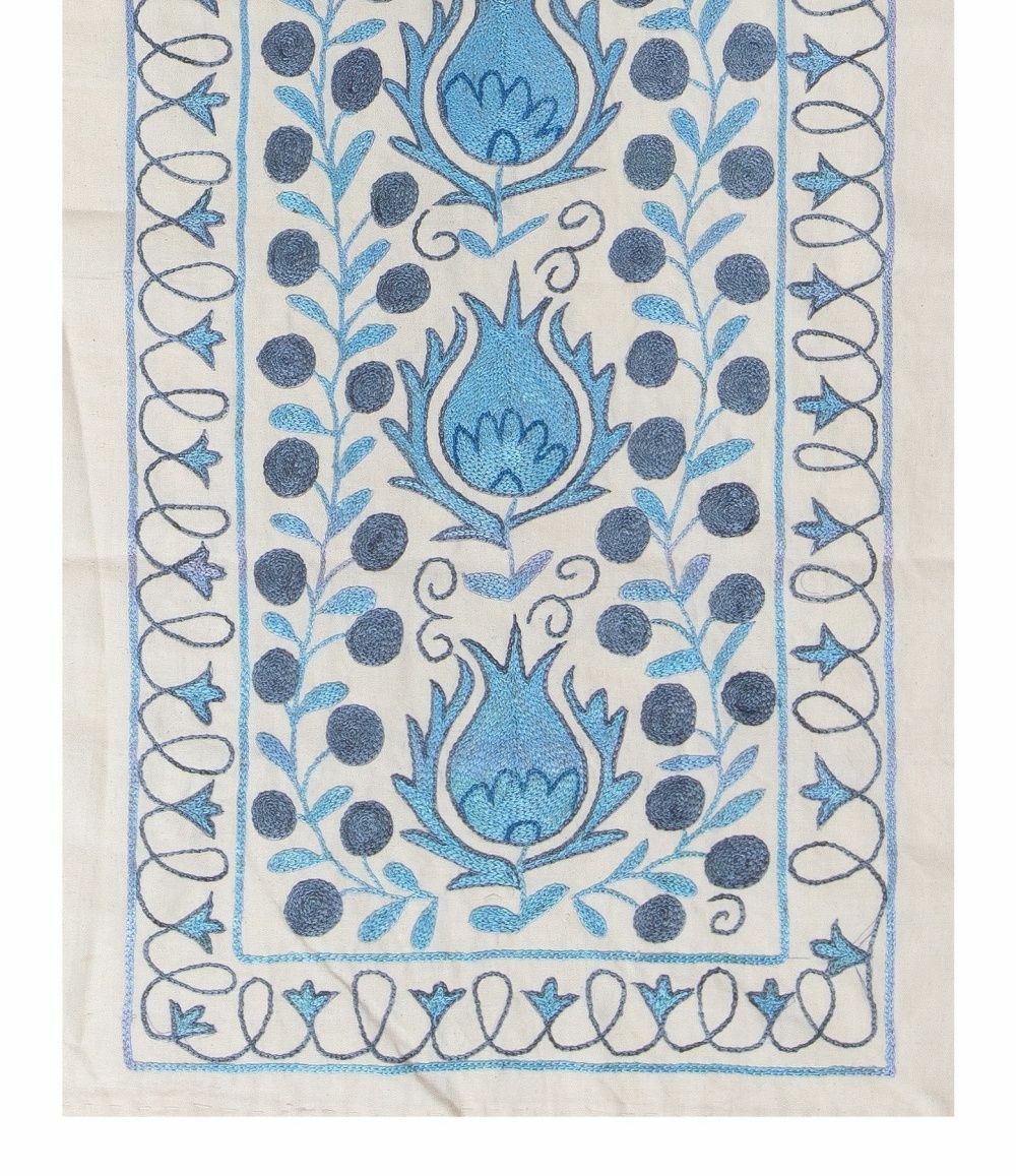 1.7x6.2 Ft Uzbek Suzani Textile Table Runner. Hand Silk Embroidered Wall Hanging photo Textiles