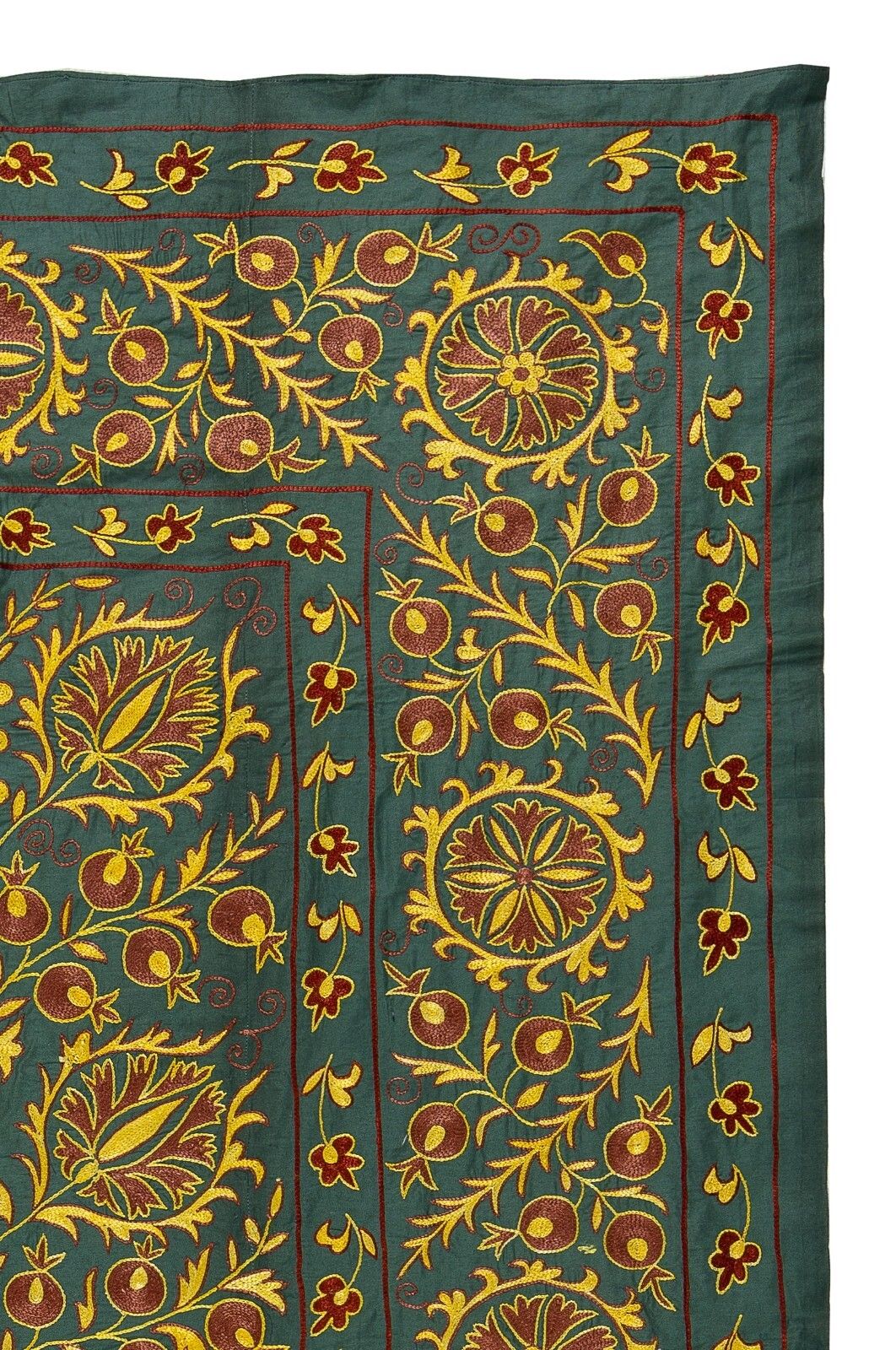 4.6x6.9 Ft Silk Embroidery Wall Hanging, Modern Green Tapestry, Uzbek Wall Decor photo for sale