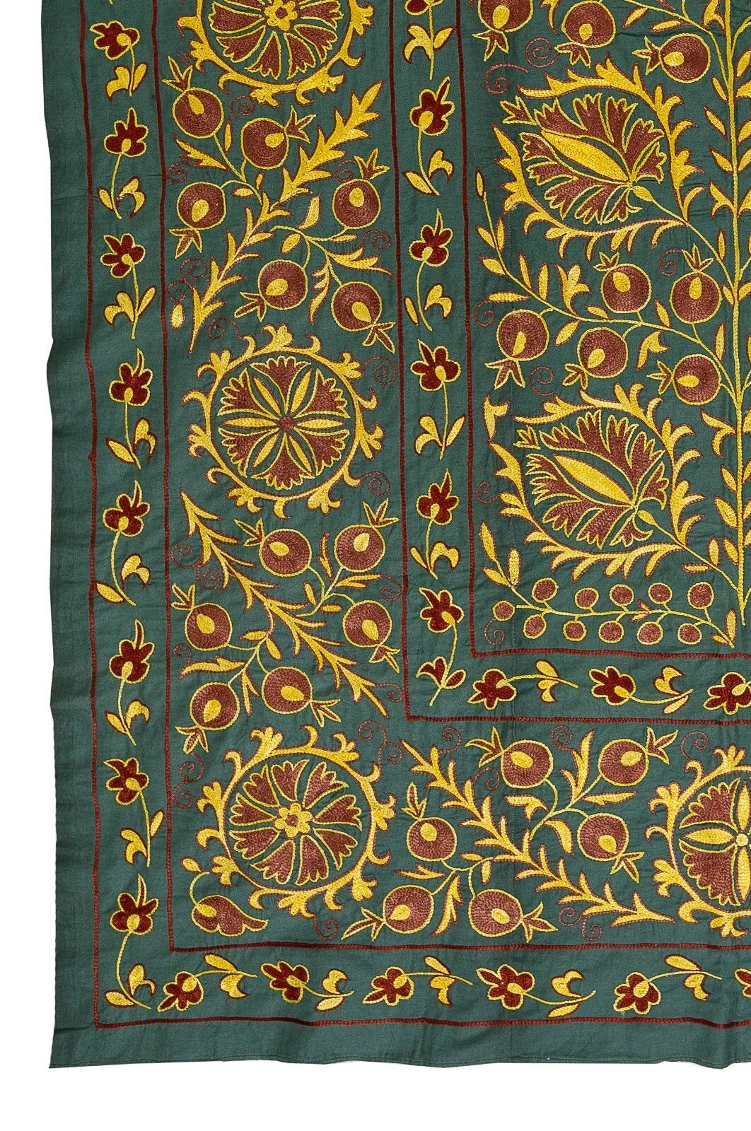 4.6x6.9 Ft Silk Embroidery Wall Hanging, Modern Green Tapestry, Uzbek Wall Decor photo Art