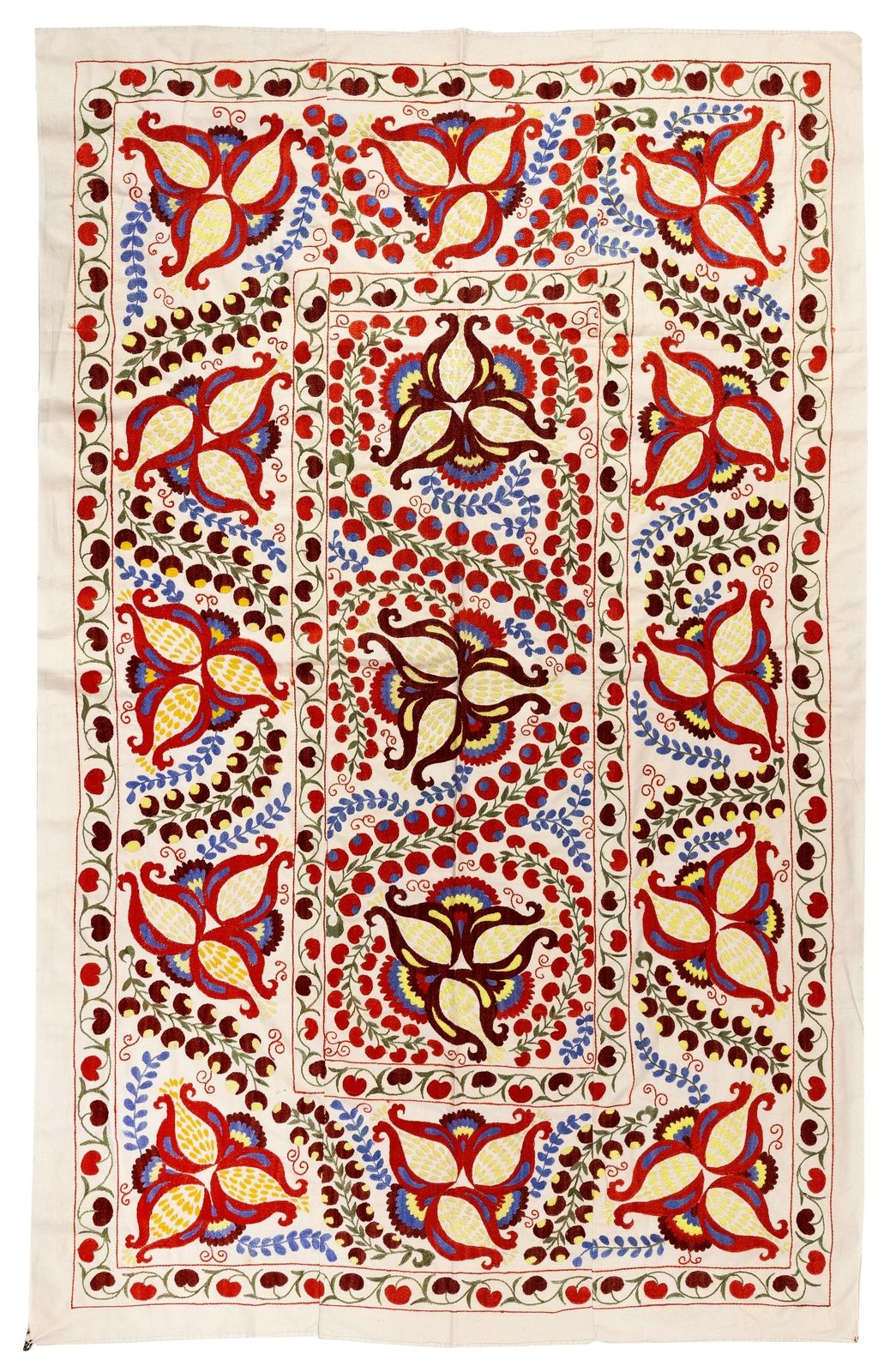 140x217 cm Nieuwe Oezbeekse Suzani Textiel. Geborduurd Katoen & Zijde Bedsprei Rs65