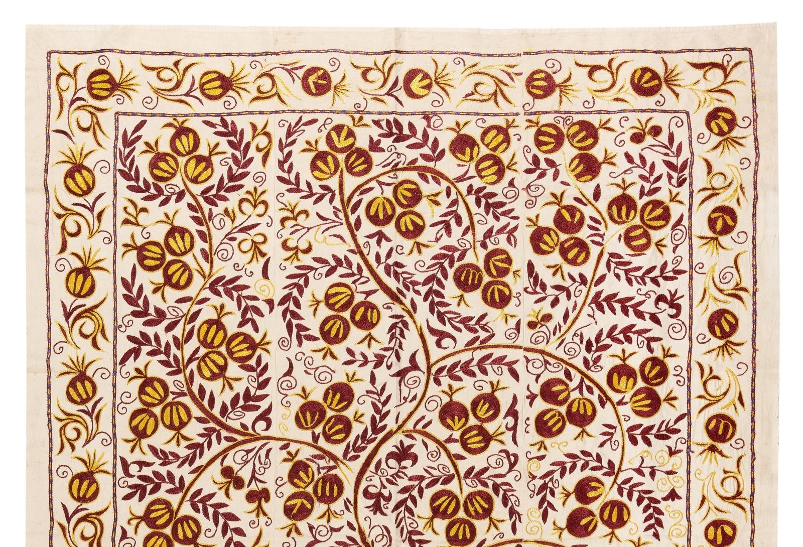 5x6.6 Ft Silk Suzani Pomegranate Tree Design Bed Cover, Embroidered Wall Hanging photo furniture