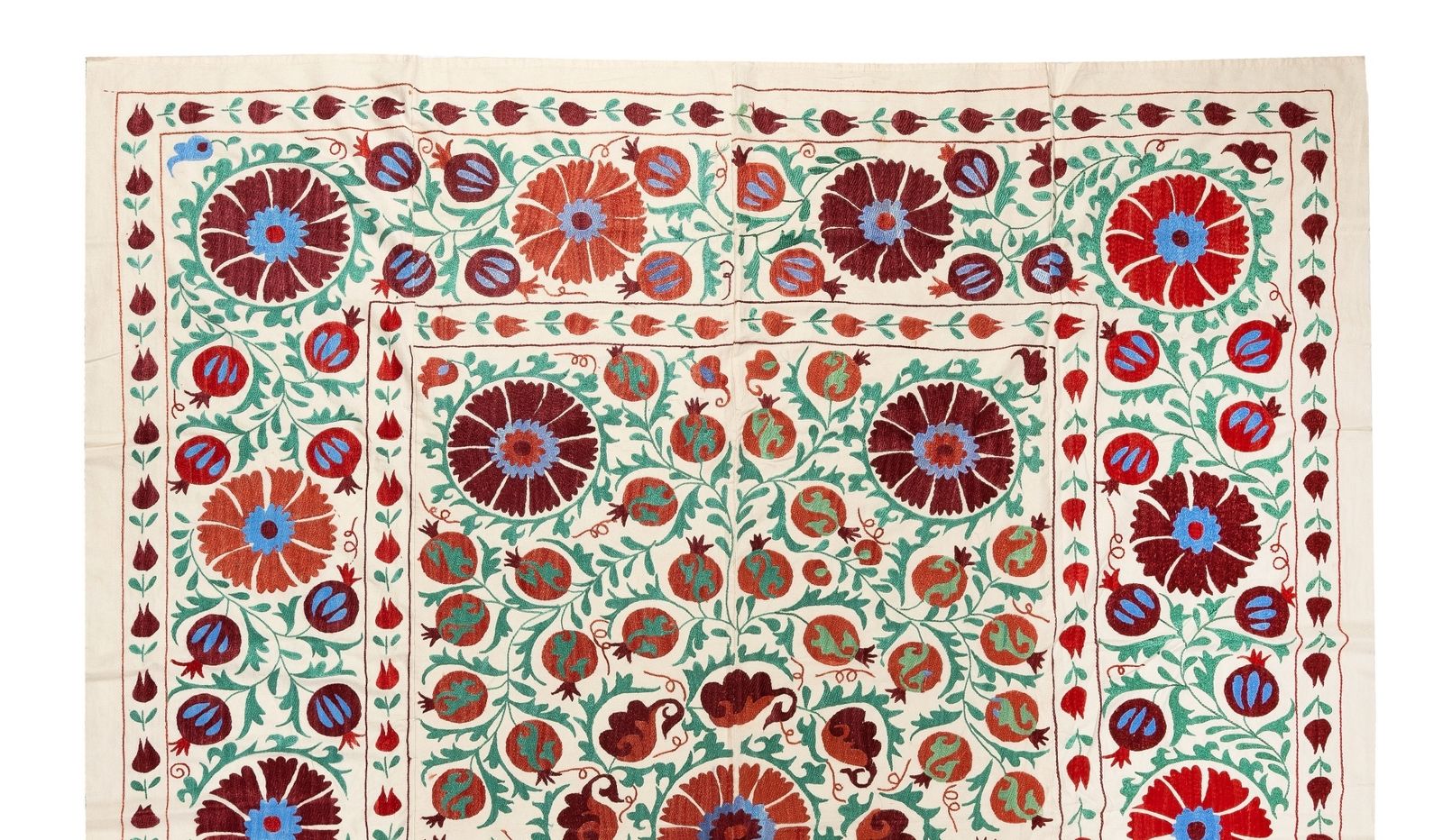 6.8x7.9 Ft New Uzbek Suzani Textile. Embroidered Cotton & Silk Bed Cover photo furniture