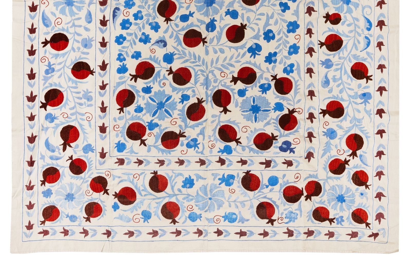 6.3x8 Ft New Uzbek Suzani Textile. Embroidered Cotton & Silk Bed Cover photo for sale