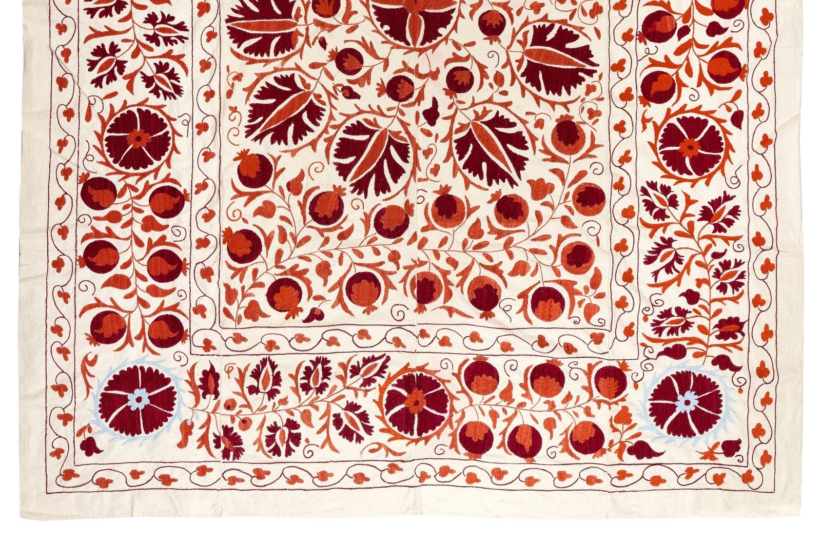6.4x8.3 Ft New Uzbek Suzani Textile. Embroidered Cotton & Silk Bed Cover photo for sale
