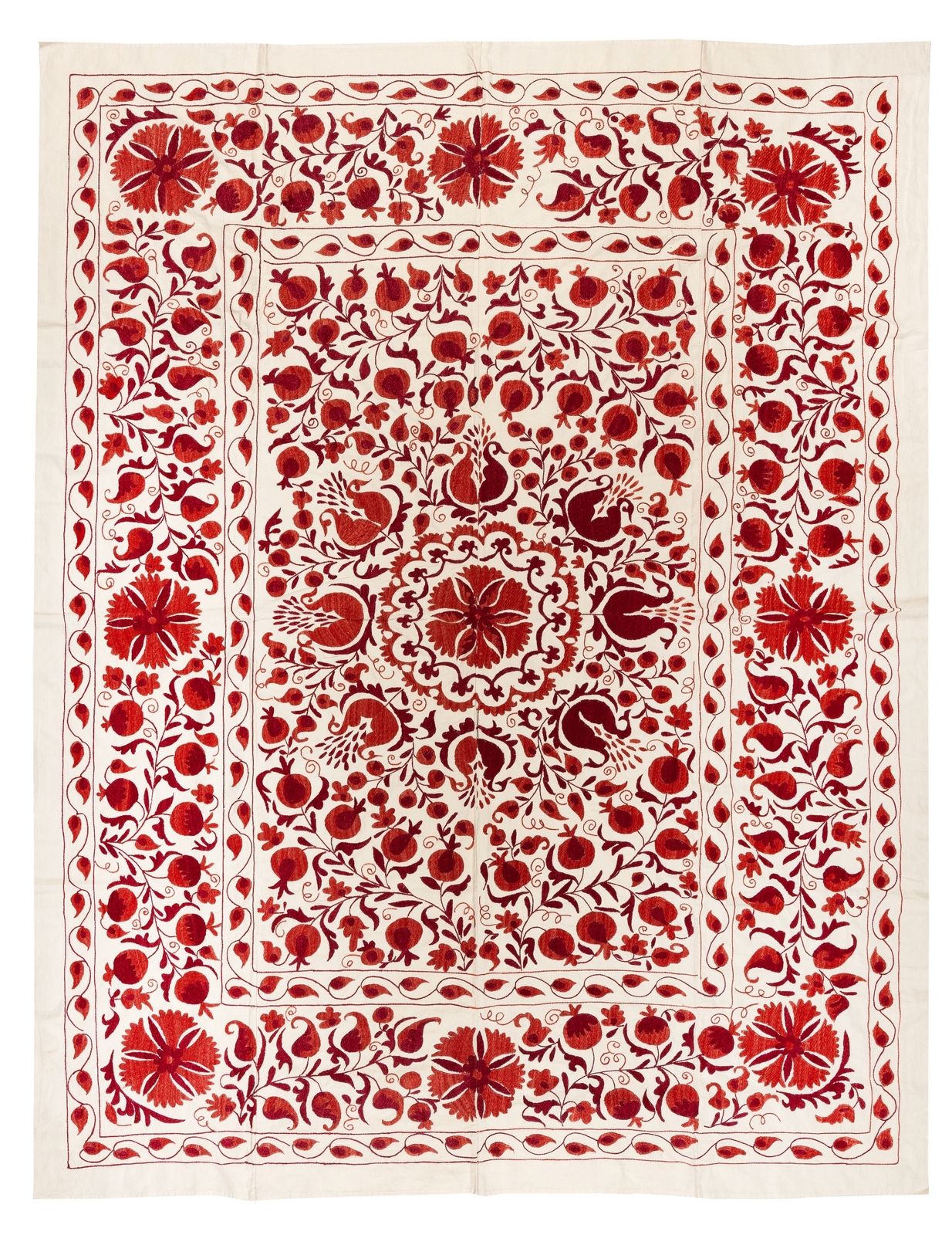 6,5x8 ft Zijden Wandkleed in Rood en Crème, Geborduurd Bedsprei, Nieuw Tafelkleed photo Textiel