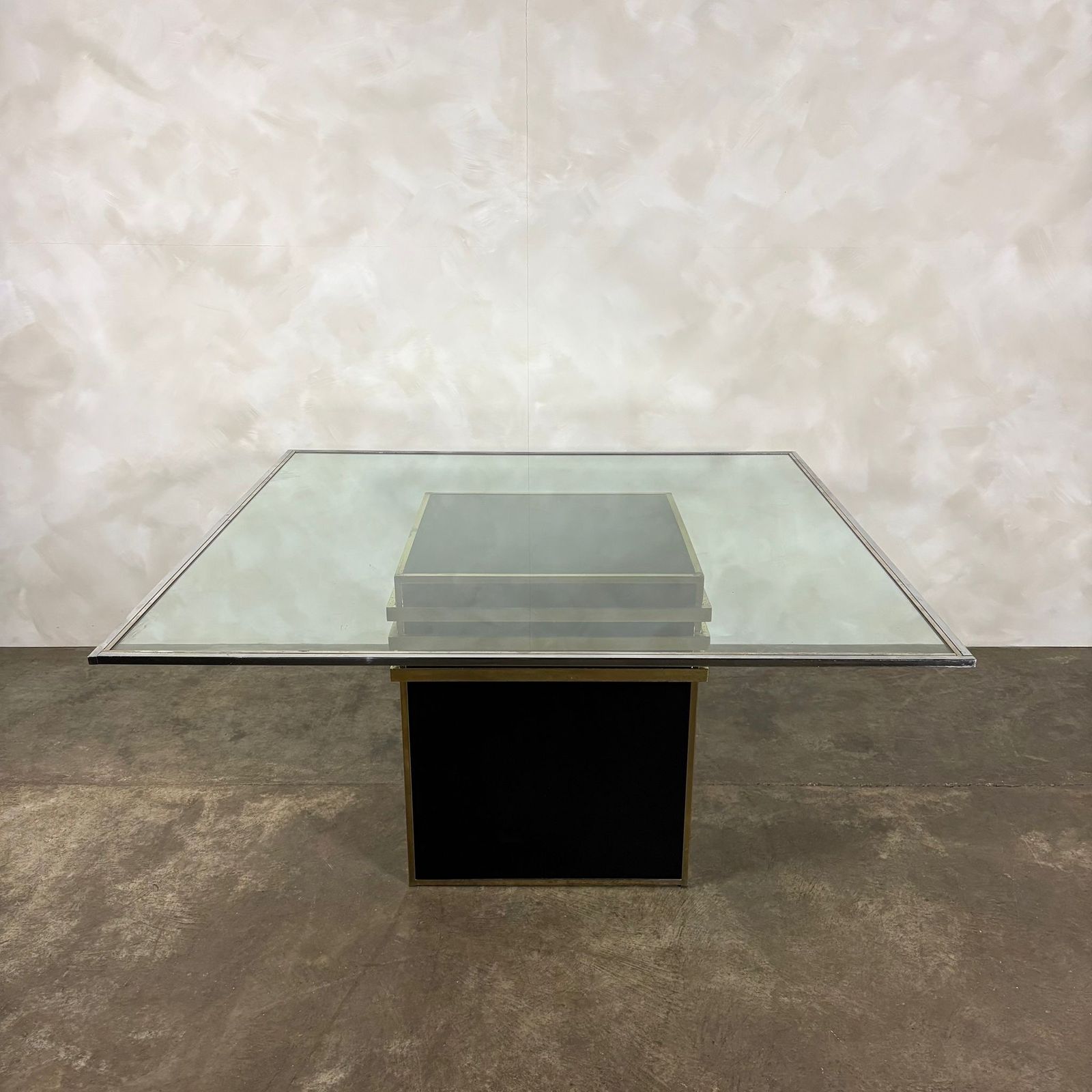 Italian Renato Zevi Dining Table Black Brass Glass Mid Century Retro Mcm photo Furniture
