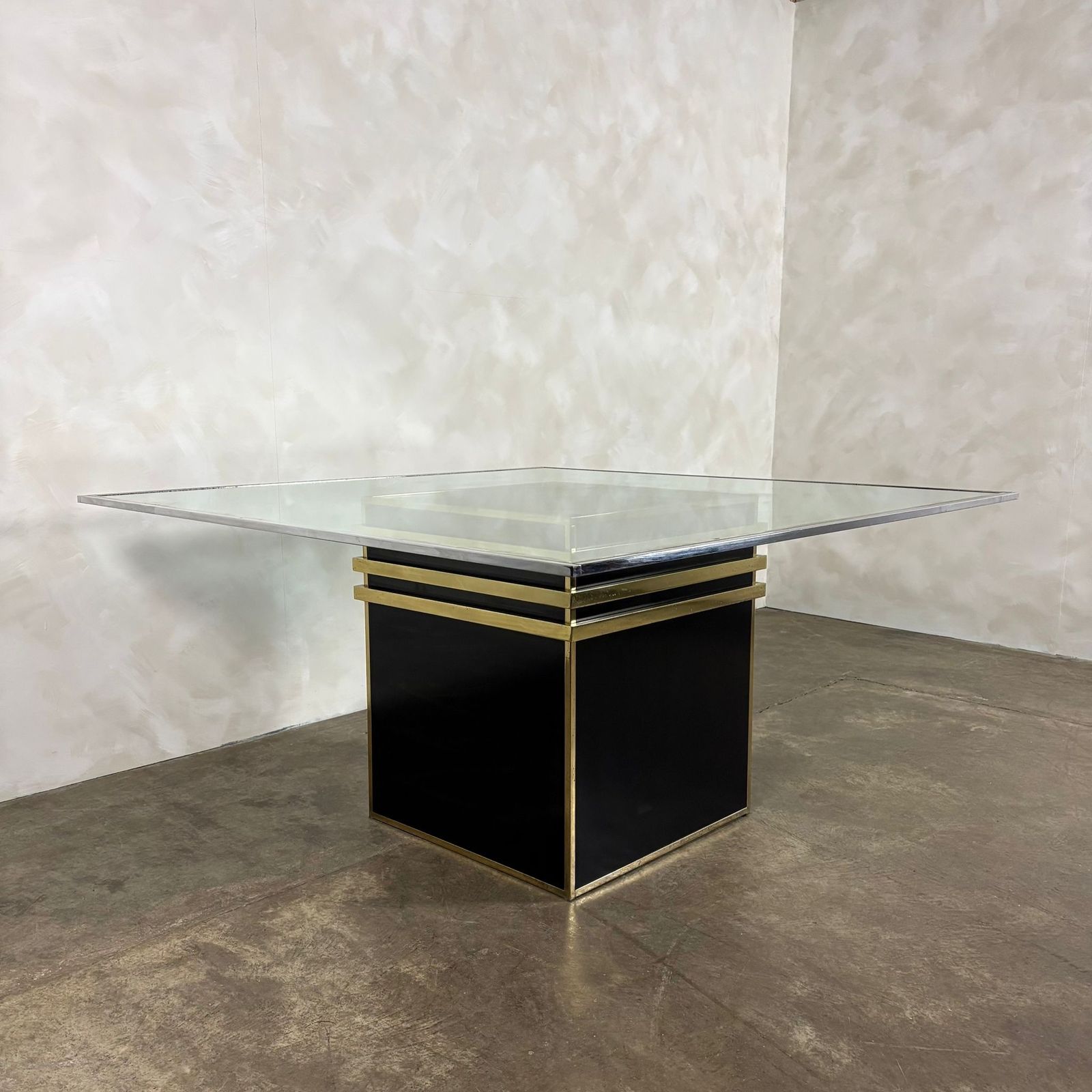 Italian Renato Zevi Dining Table Black Brass Glass Mid Century Retro Mcm photo 1295.0