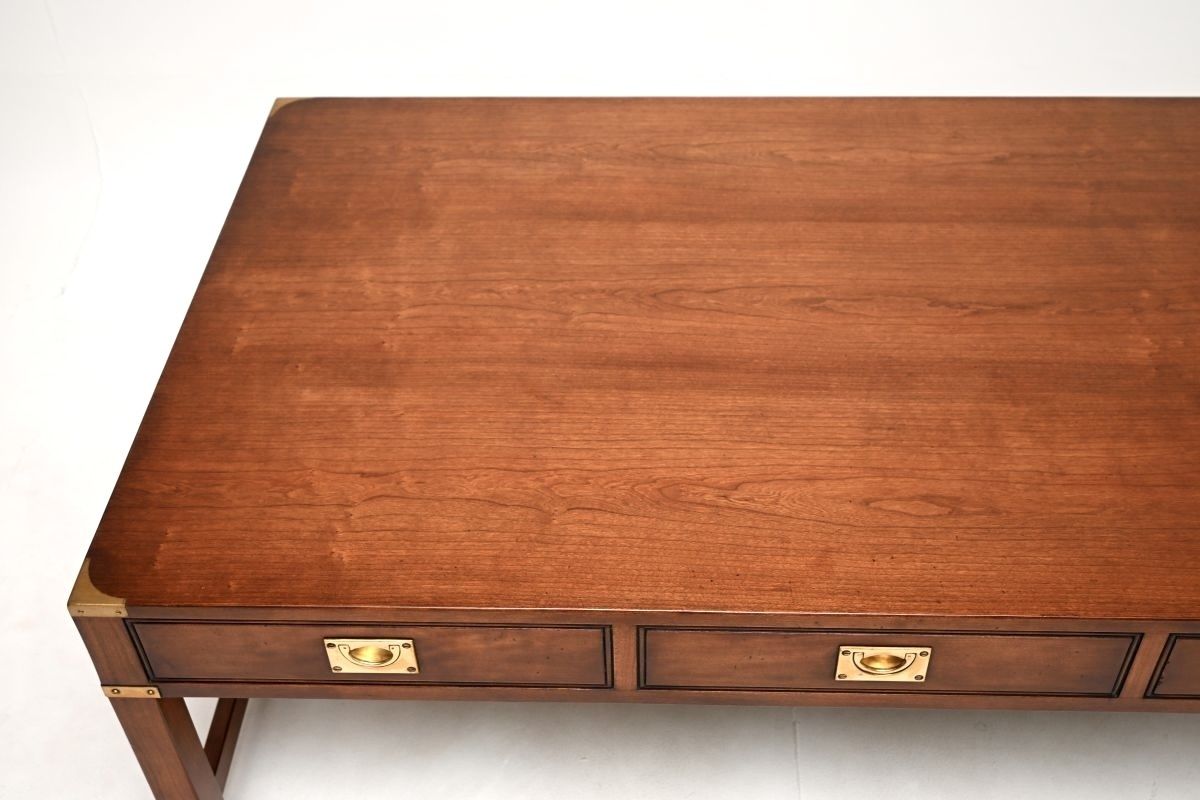 Large Antique Mahogany And Brass Military Campaign Style Coffee Table photo vinterior
