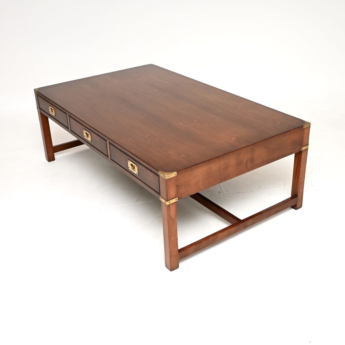 photo for sale Large Antique Mahogany And Brass Military Campaign Style Coffee Table