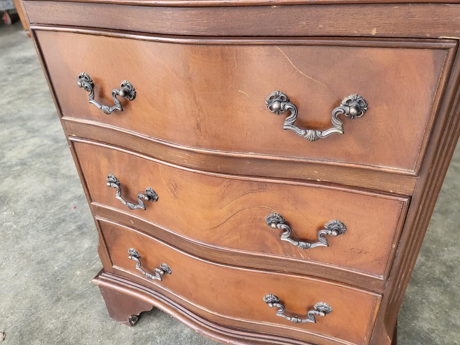 Antique Repro Small Tall Slim Serpentine Chest Of 6 Drawers photo for sale