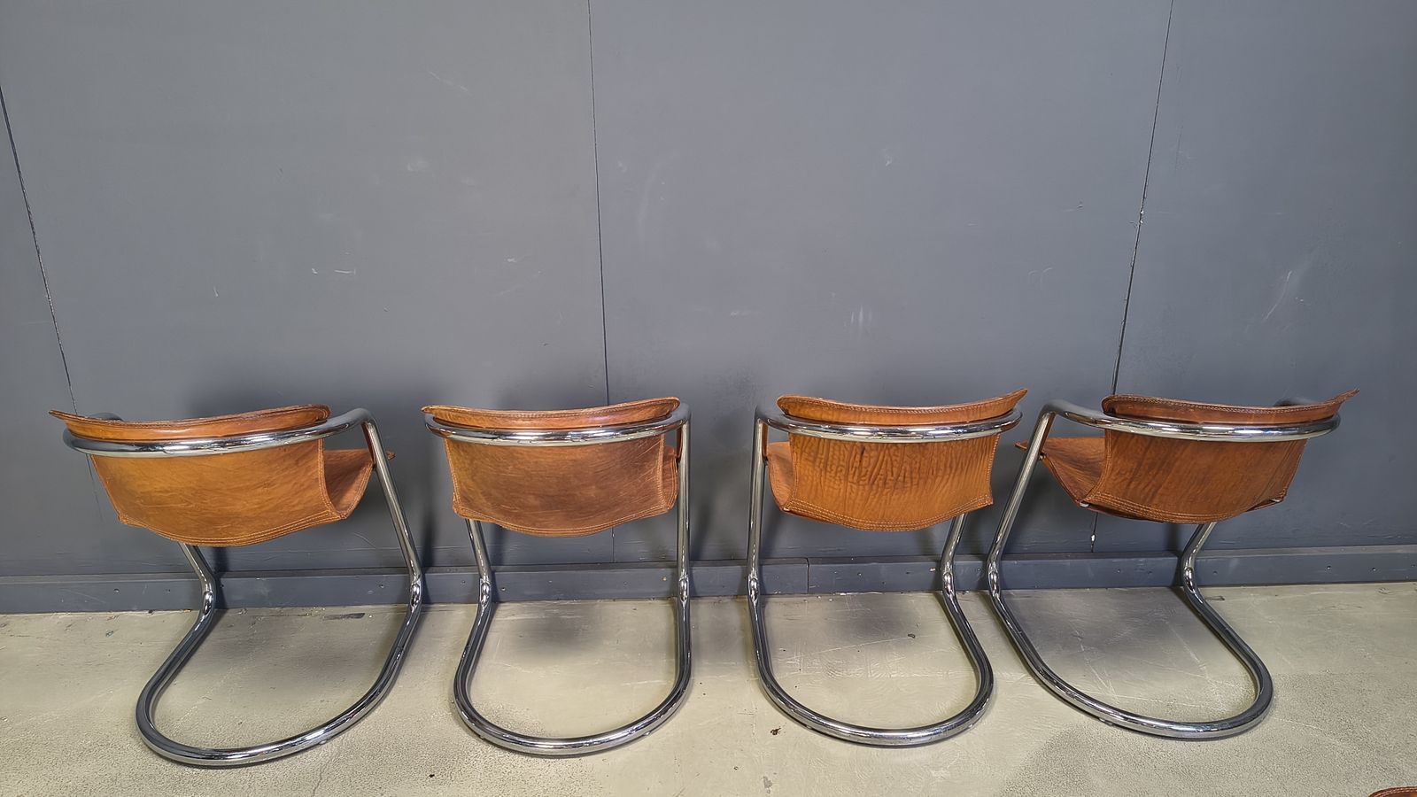 Vintage Leather And Chrome Dining Chairs By Willy Rizzo, 1970s   Set Of 8 photo vinterior
