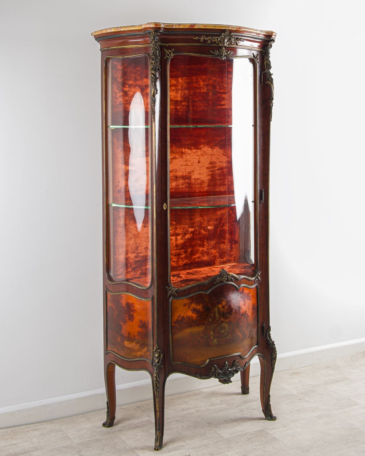 19th Century Vernis Martin Vitrine Cabinet With Marble Top & Ormolu   In The Manner Of François Linke photo Furniture