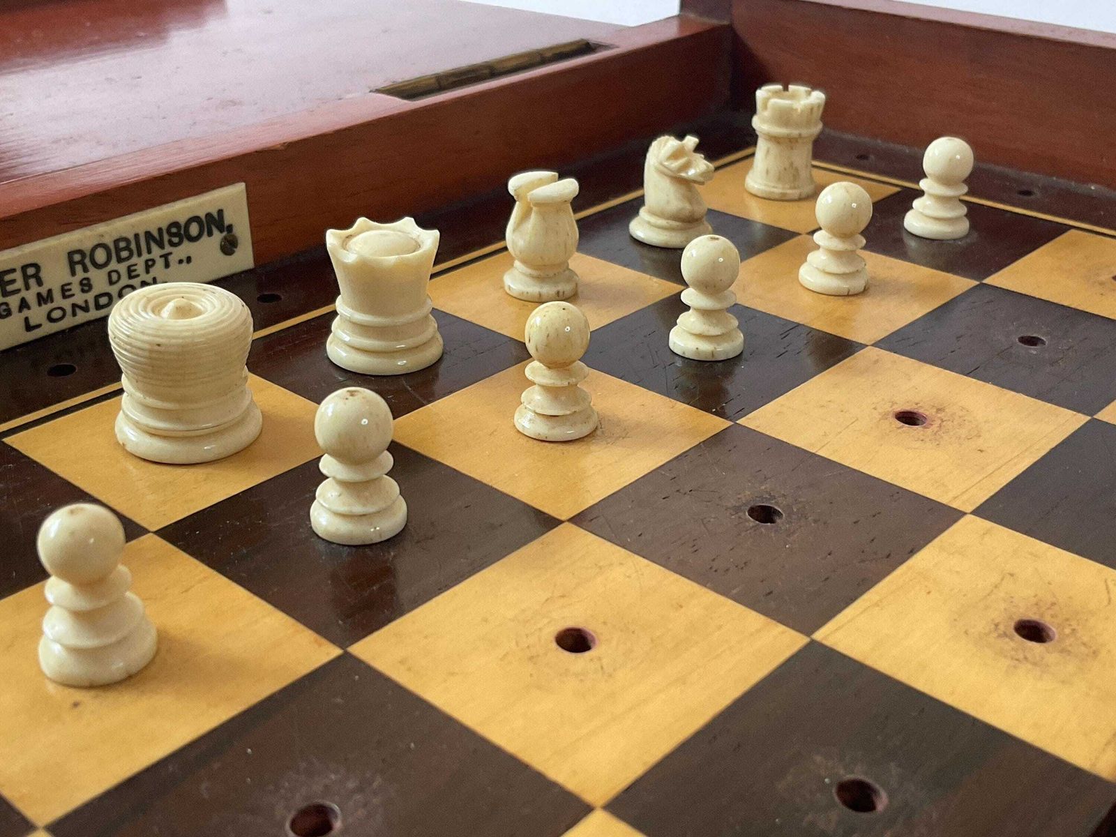 photo furniture Grand Victorian Bone Travel Chess Set – Peter Robinson Oxford St. London – C. 1890