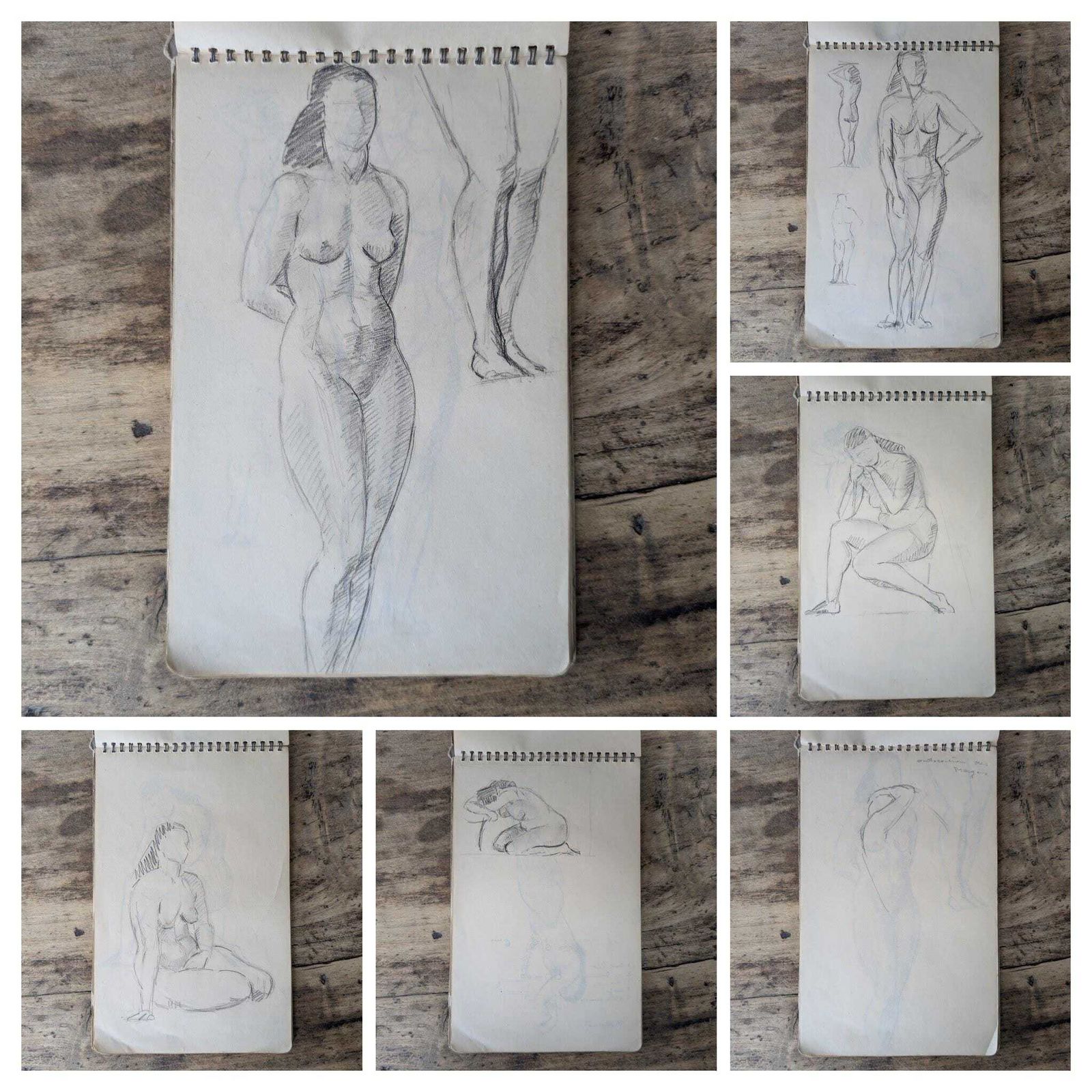 1940s Canson Sketchbook, Original French Life Drawings Figure Studies 47 Pages