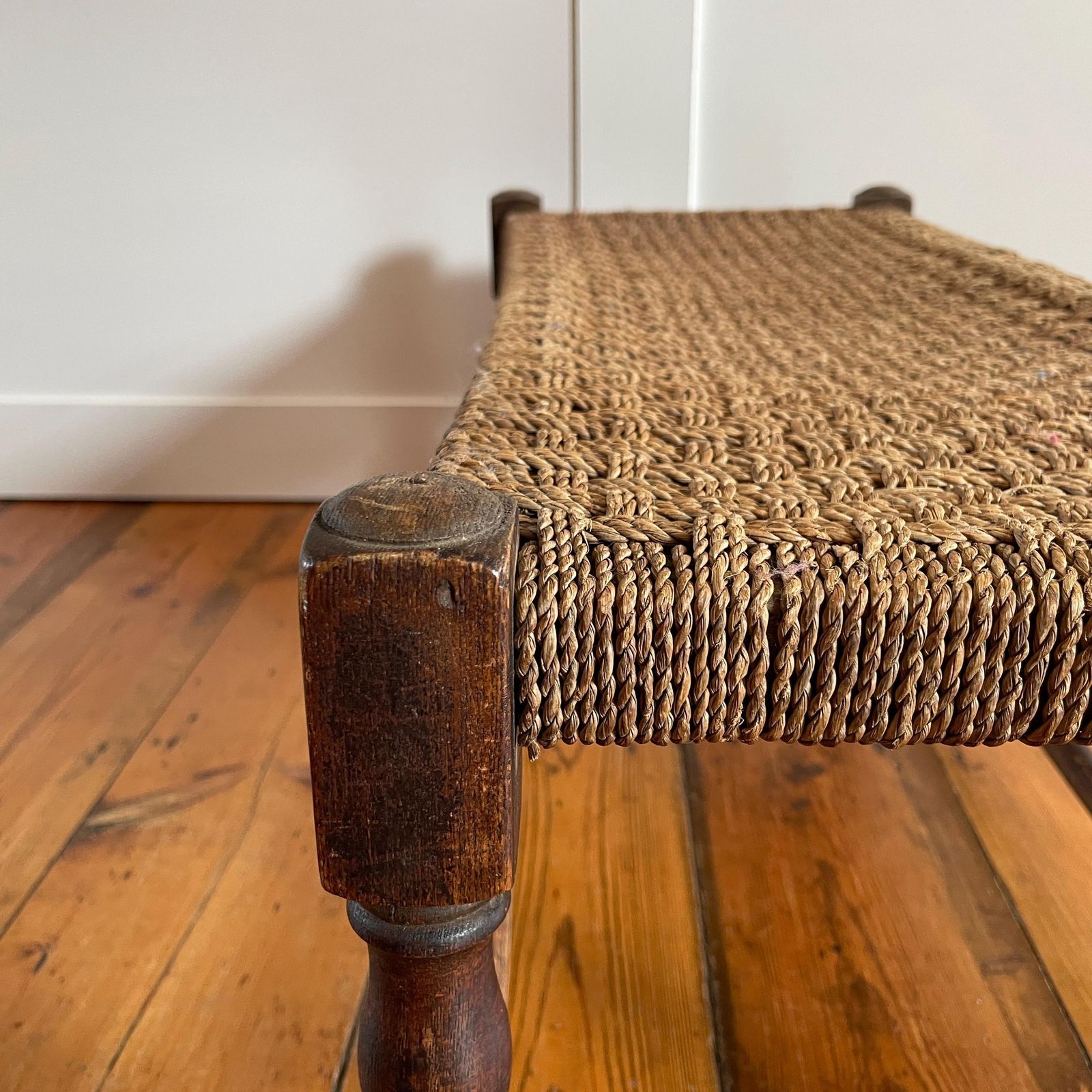 Rush Seat Wooden Bench Long Rustic Woven Stool Farmhouse Entryway Hall Footstool Antique Style photo buy