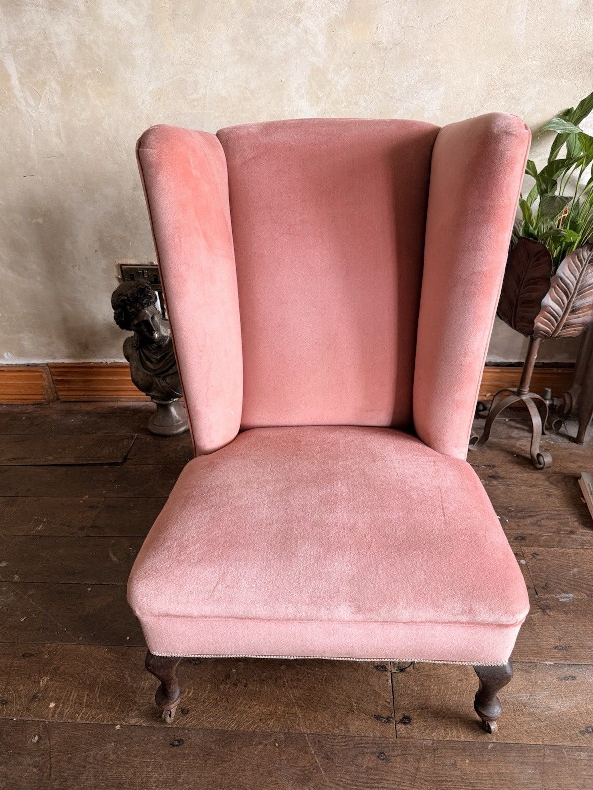 photo furniture Rare Antique Mahogany (Horse Hair) Lady's Small Rose Pink High Wingback Chair
