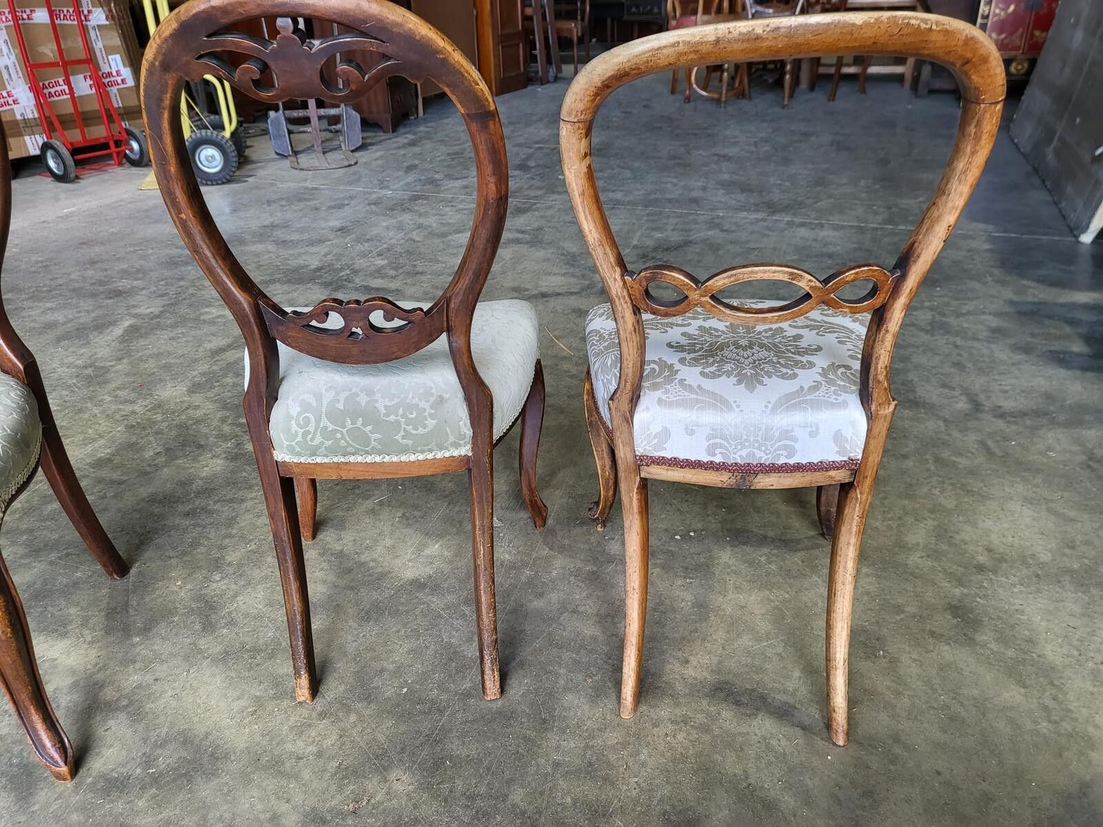 Furniture Six Mix Antique Edwardian Balloon Back Dining Chairs Cabriole Legs photo