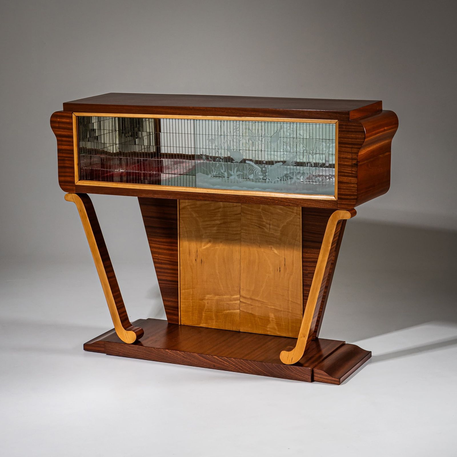 Bar Cabinet With Etched Underwater Scene, Italy, Mid 20th Century