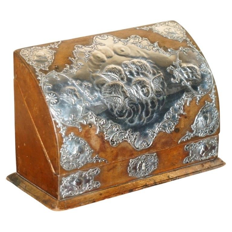 1901 Birmingham Made Matthew John Jessop Sterling Silver Cherub Stationery Box