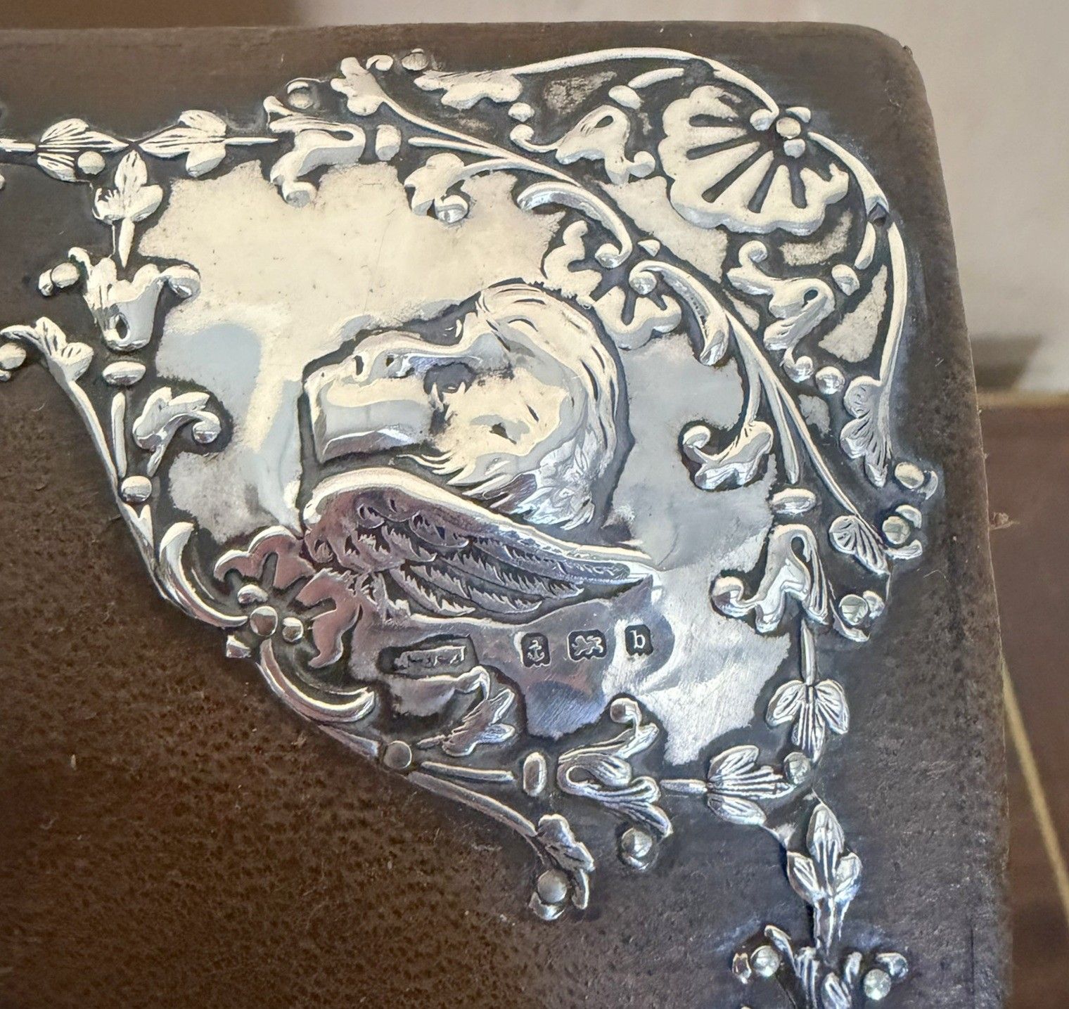 1901 Birmingham Made Matthew John Jessop Sterling Silver Cherub Stationery Box photo furniture