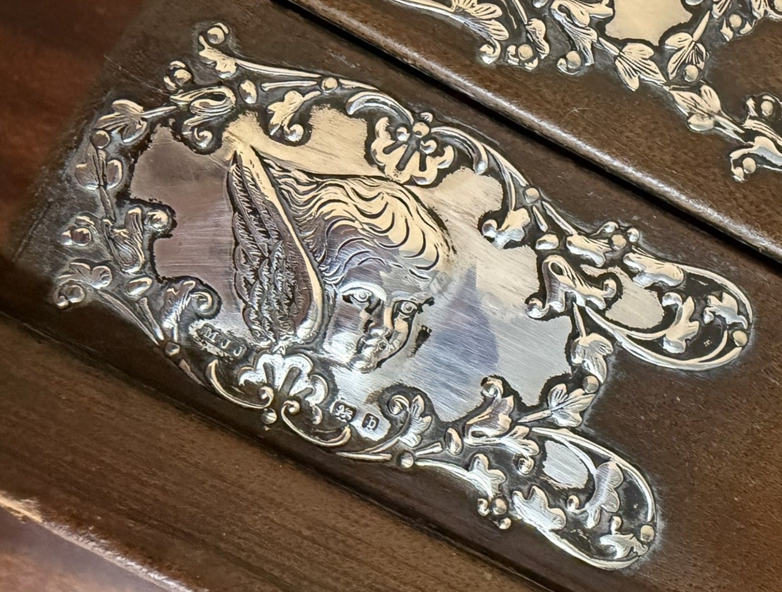 1901 Birmingham Made Matthew John Jessop Sterling Silver Cherub Stationery Box photo for sale