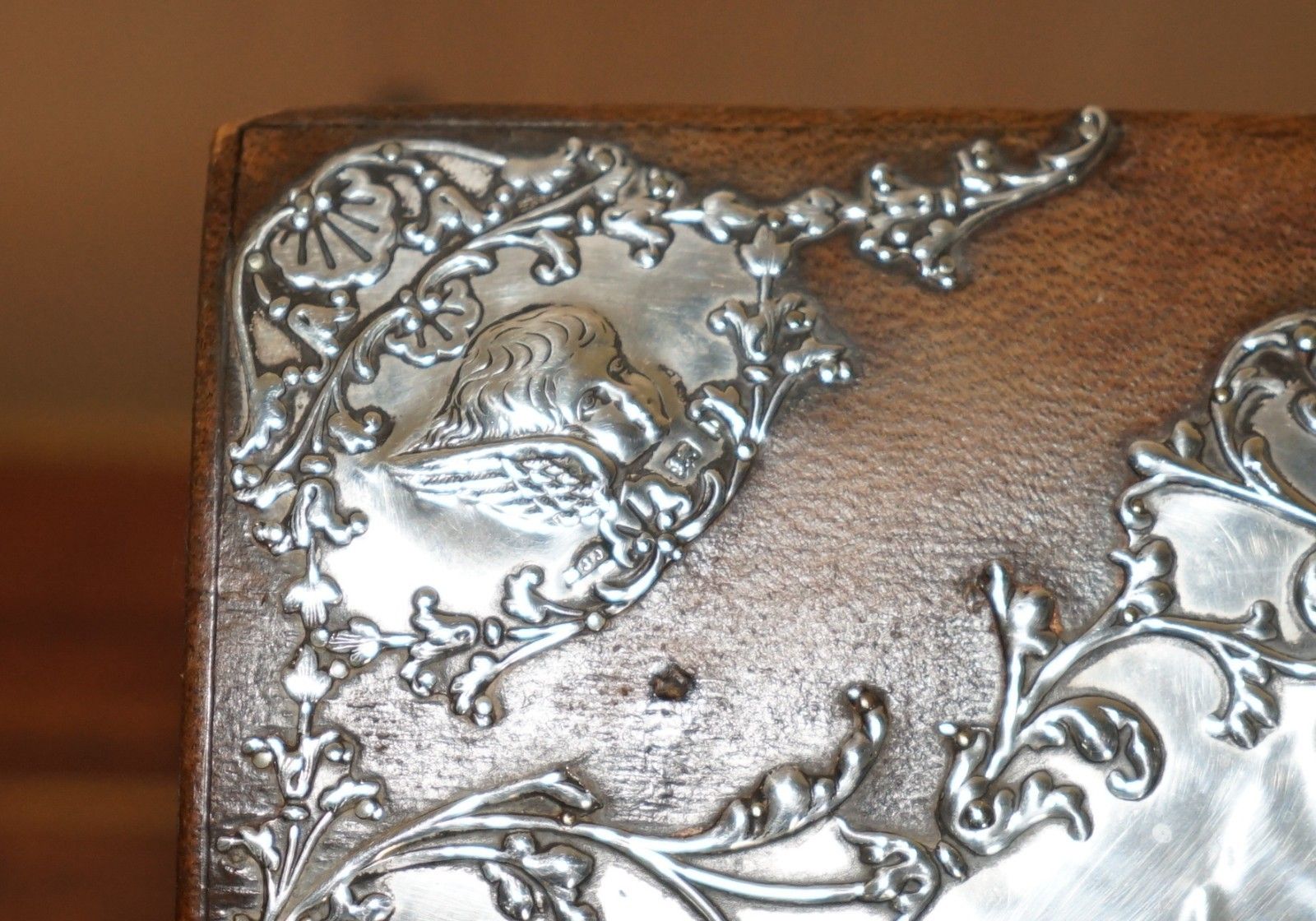 1901 Birmingham Made Matthew John Jessop Sterling Silver Cherub Stationery Box photo buy