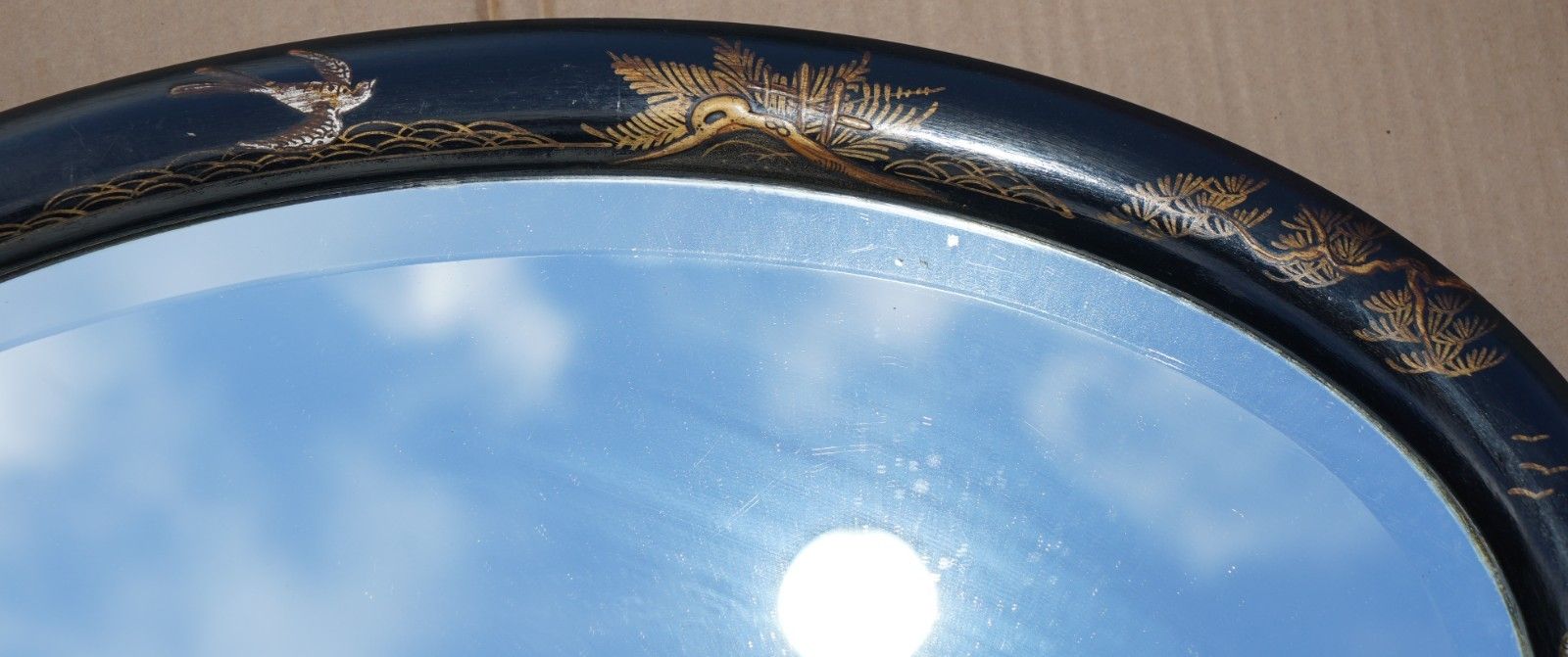 Lovely Antique Chinese Chinoiserie Oval Framed Mirror With Ornate Hand Paintings photo buy